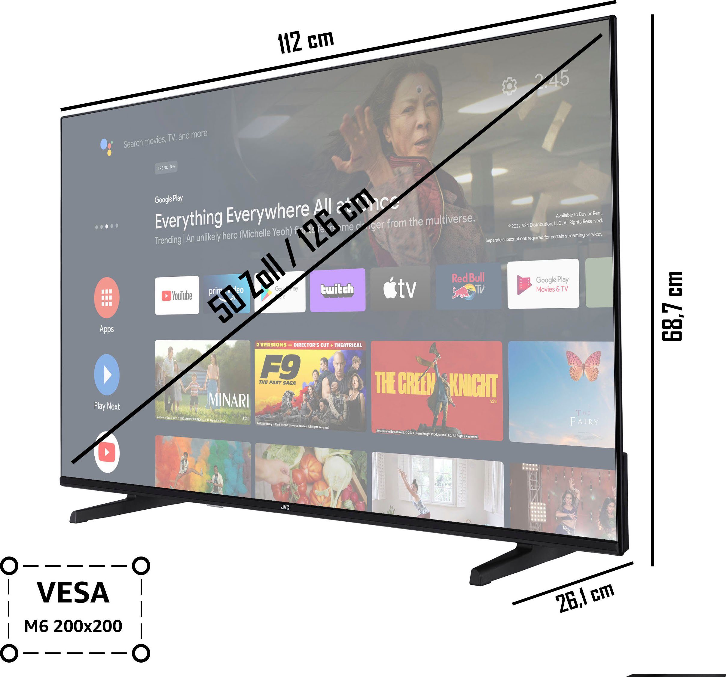 JVC Led-TV LT-50VA3355, 126 cm / 50", 4K Ultra HD, Android TV - Smart TV
