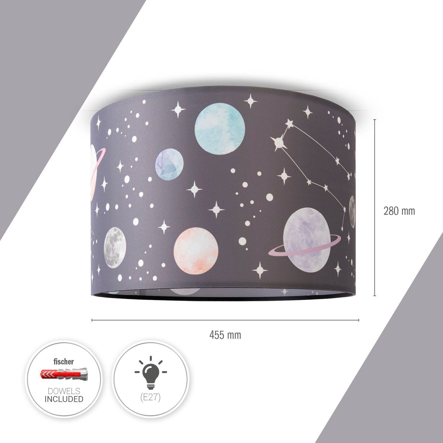 Paco Home Plafondlamp Hugo Cosmo Kinderkamer plafondlamp kinder lamp ruimte planeet stoffen kap