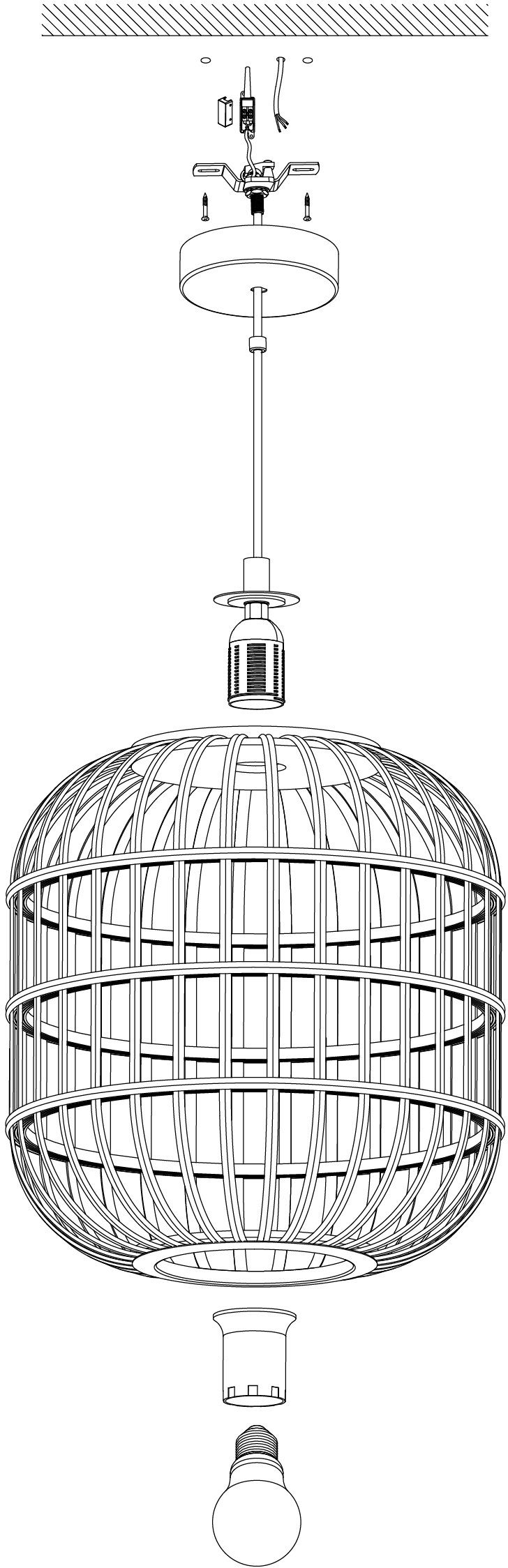 EGLO Hanglamp BORDESLEY zwart / ø35 x h110 cm / excl. 1x e27 (elk max. 28w) / staal en hout