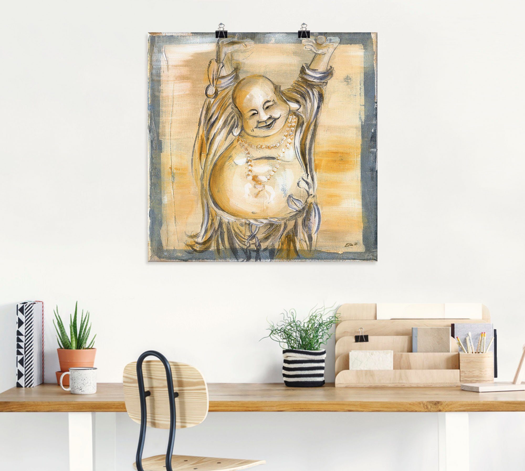 Artland Artprint Vrolijke boeddha II als artprint van aluminium, artprint voor buiten, artprint op linnen, poster, muursticker