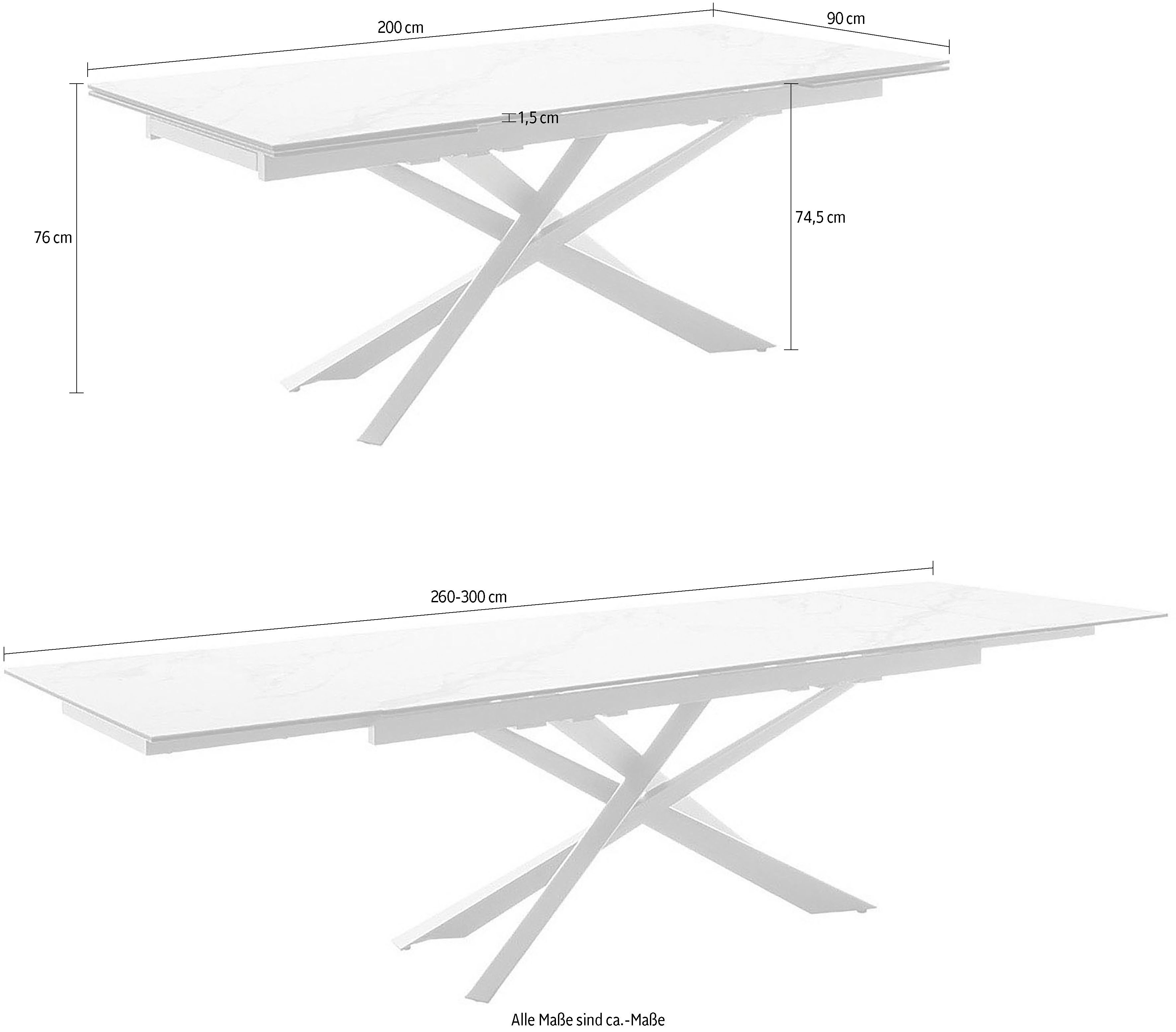 MCA furniture Eettafel TESERO uitschuifbare tafel 200-300 cm Keramiek, metaal, marmer-look, uittrekbaar, belastbaar tot 100 kg, 10-12 personen