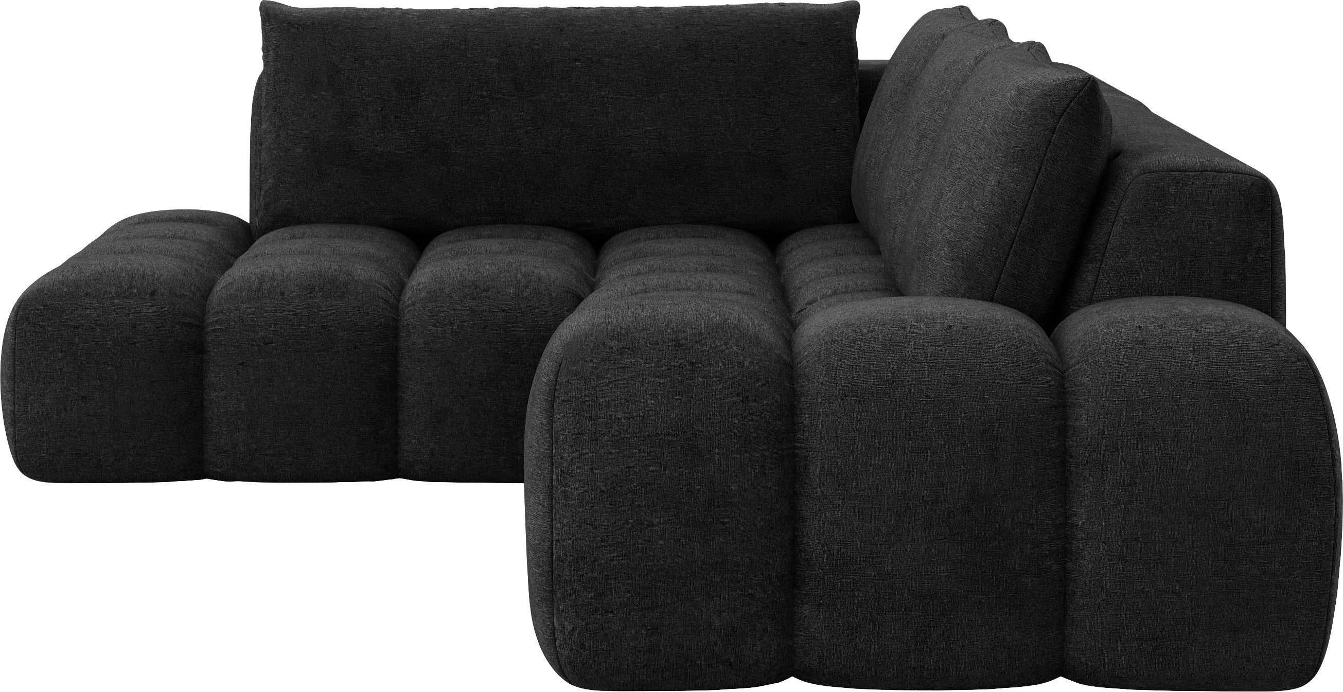INOSIGN Hoekbank AZITA designsofa, elegant en comfortabel L-vorm, bubbel-look losse rugkussens, droomachtige stiksels, afmetingen b/d/h: 352/210/72 cm