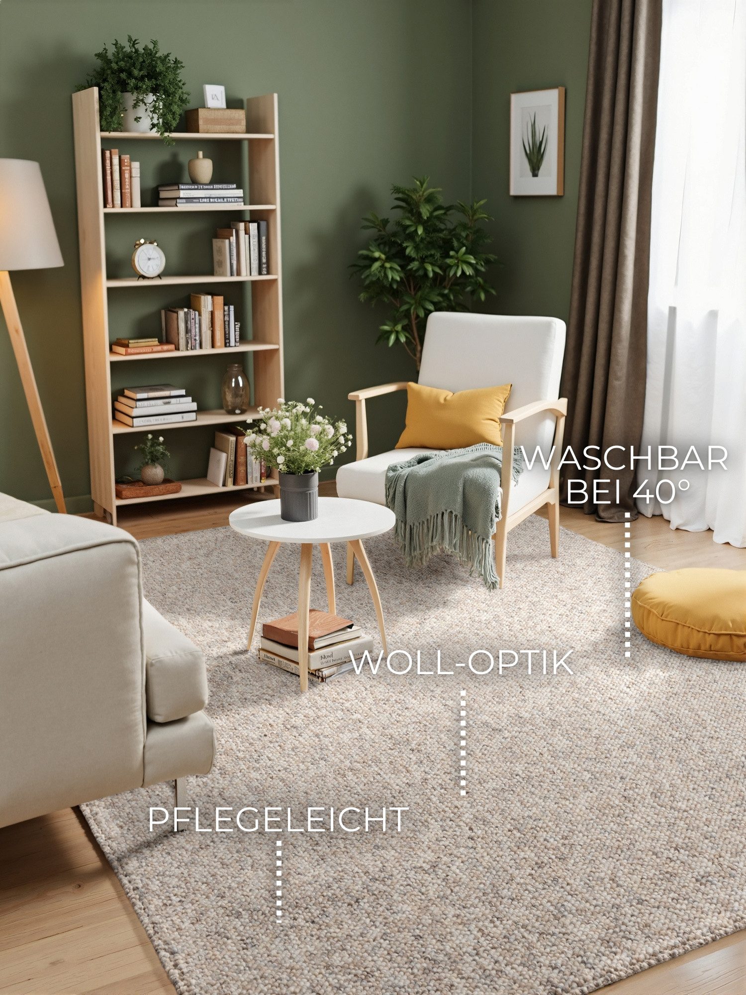 ELLE DECORATION Vloerkleed Rocco Duurzaam, loper, wasbaar, woonkamer, eetkamer, wol-look