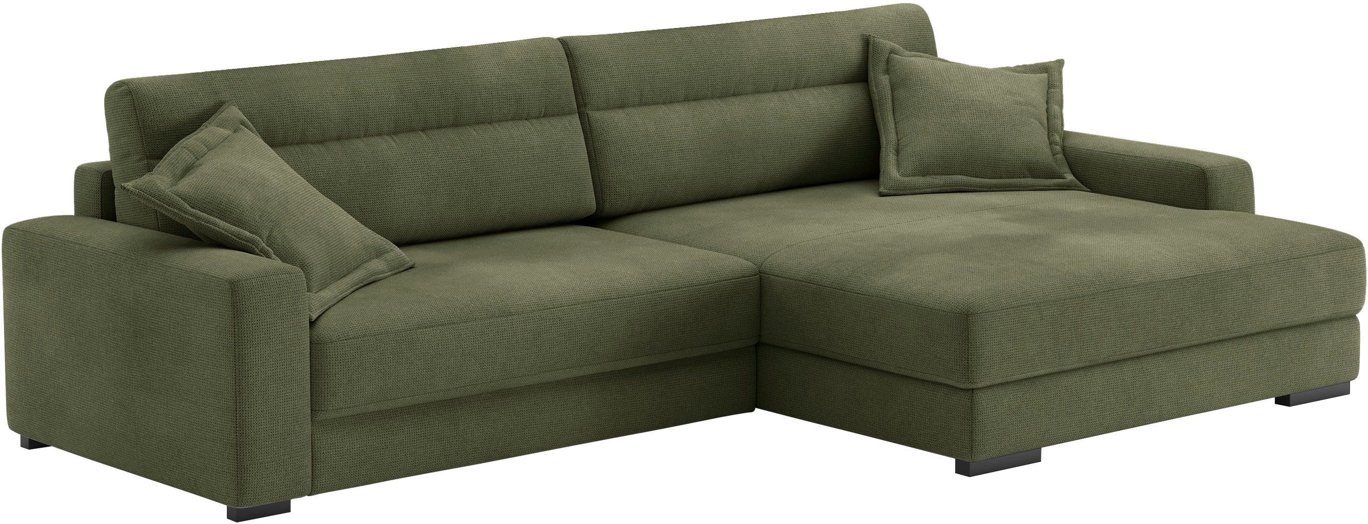 Mr. Couch Hoekbank Marcello L-vorm inclusief easybett en bedlade groen, hoekbanken, Bettfunktion links-Recamiere rechts