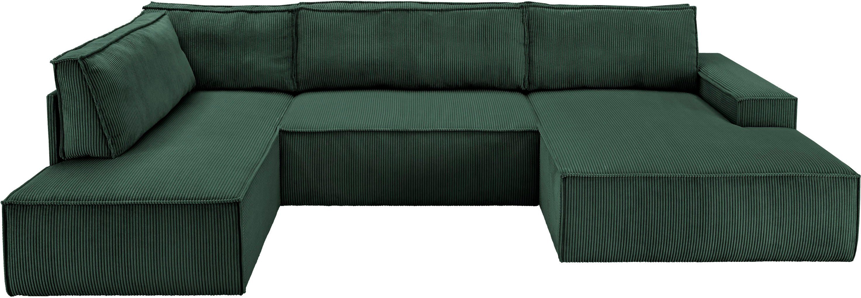 Home affaire Zithoek SHERWOOD 329 cm, U-vorm, slaapbank, Slaapfunctie met bedkist (194x139 cm), cord, vintage, fluweel