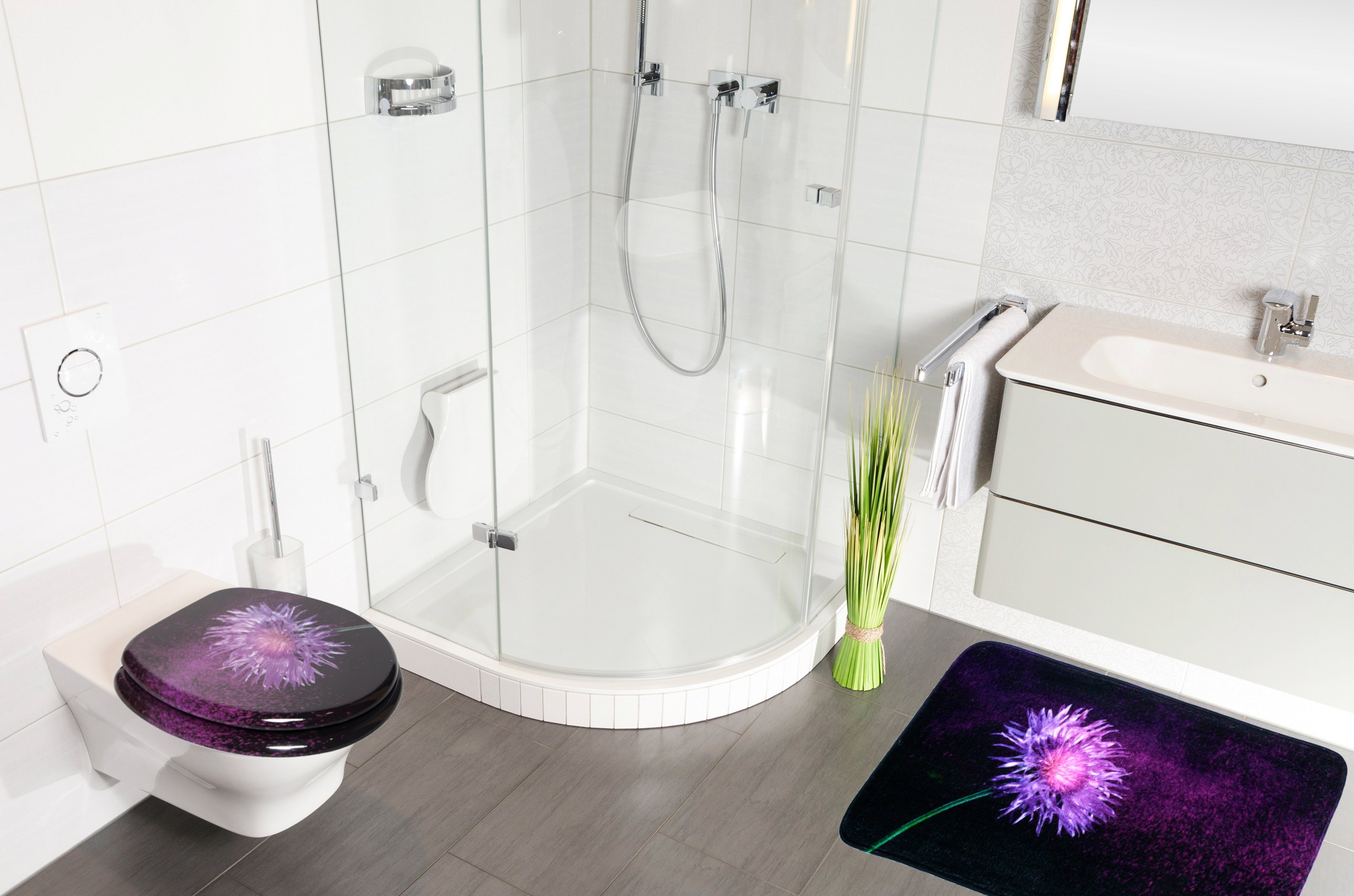 Sanilo Set badkameraccessoires Purple Dust bestaand uit toiletzitting, badmat en wastafelplug (complete set, 3-delig)
