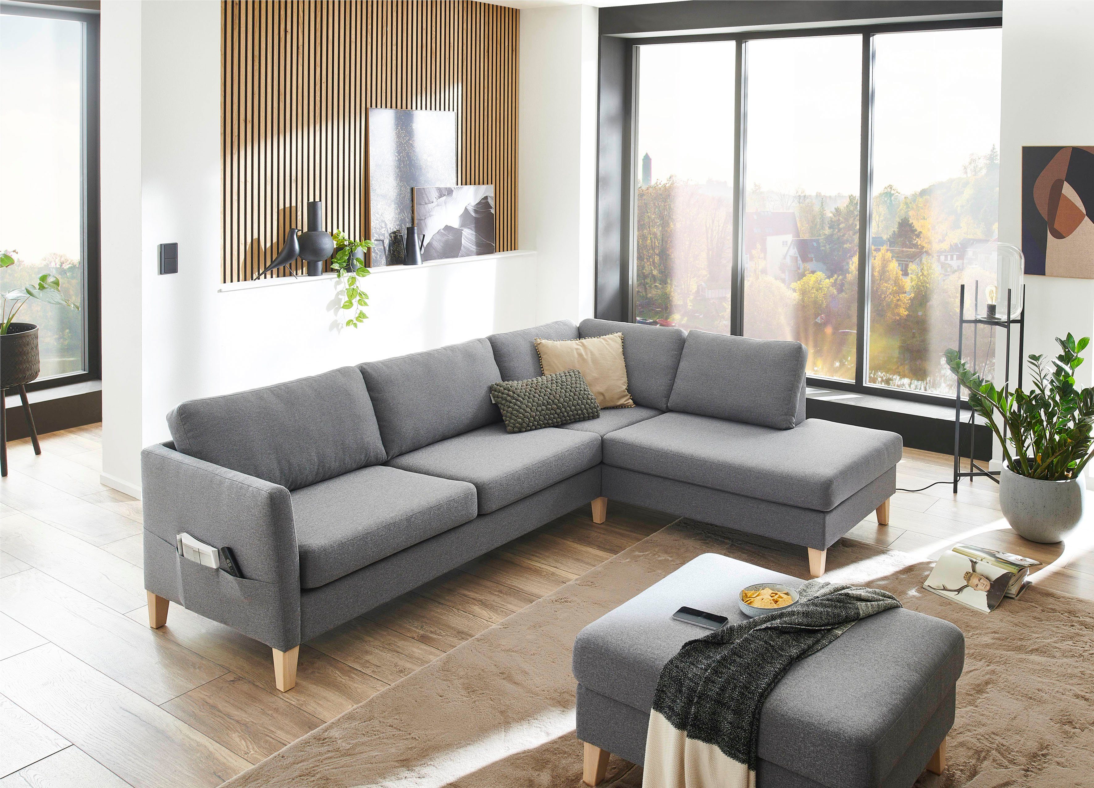 ATLANTIC home collection Hocker Mailo Afm. (bxdxh): 88x69x45 cm, met massief houten poten