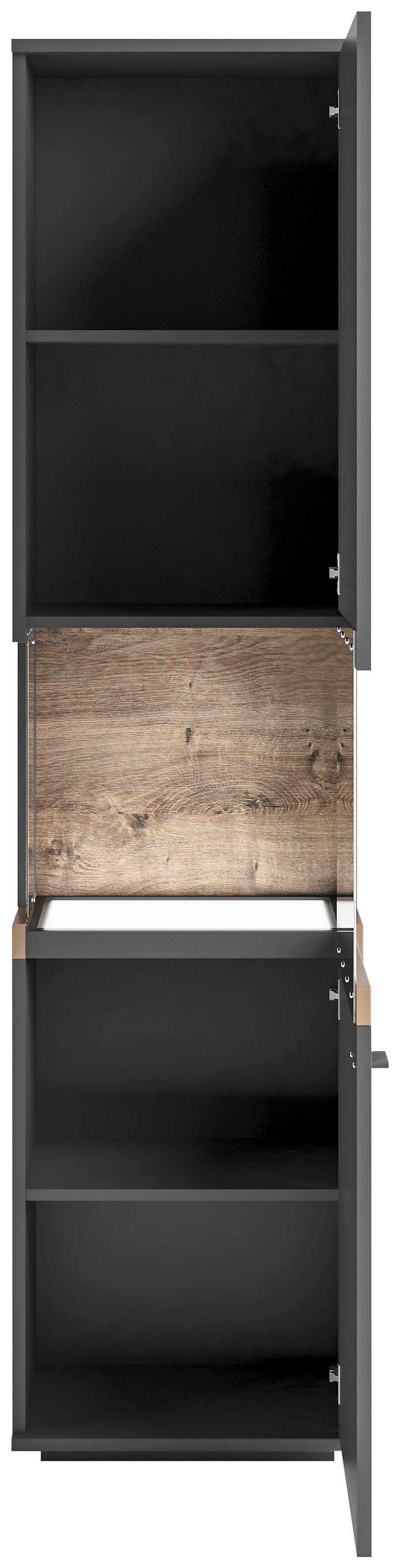 set one by Musterring Vitrinekast Lancaster Kleuren wit of grijs met eikenafwerking, met LED-verlichting