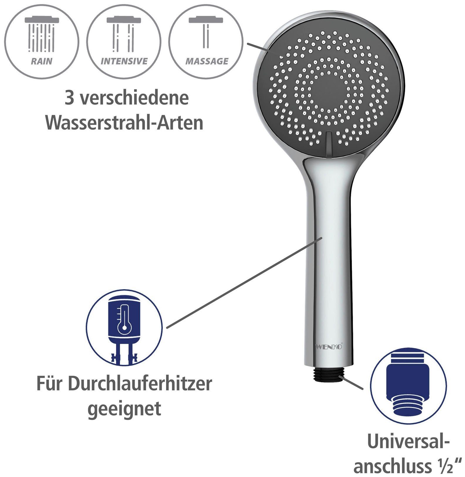 WENKO Handsproeier Watersaving systeem Douchekop Watersaving, diameter 9,6 cm