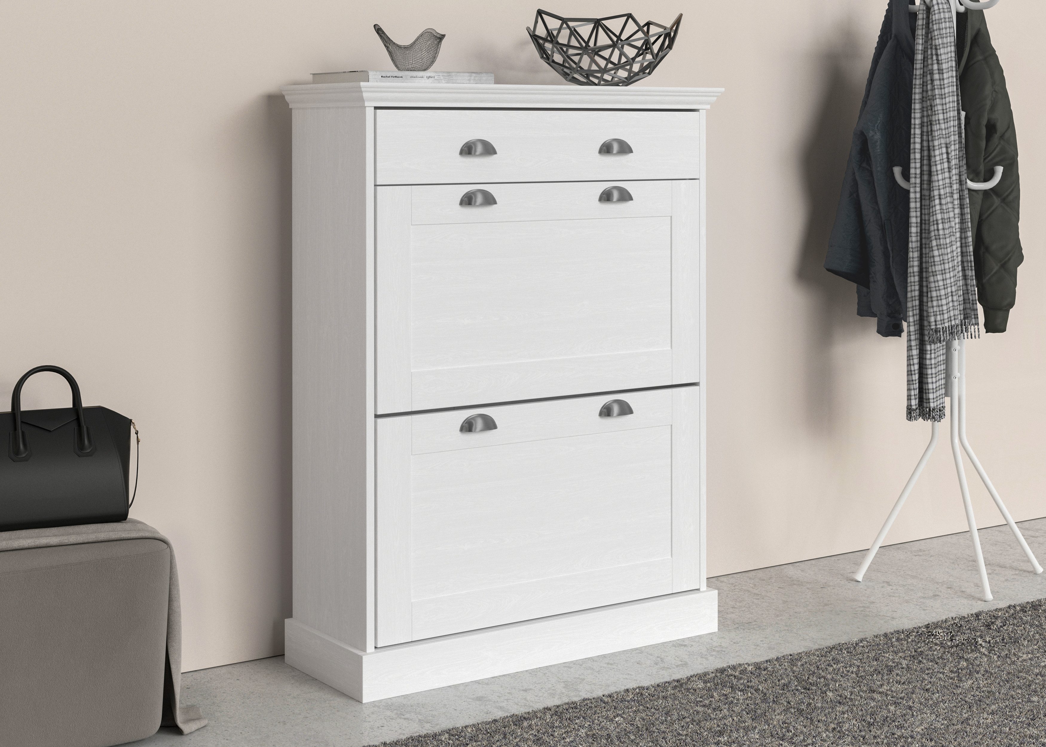 Home affaire Schoenenkast Motala met 2 kleppen en 1 lade, plaats voor 12-14 paar schoenen, hoogte 105 cm