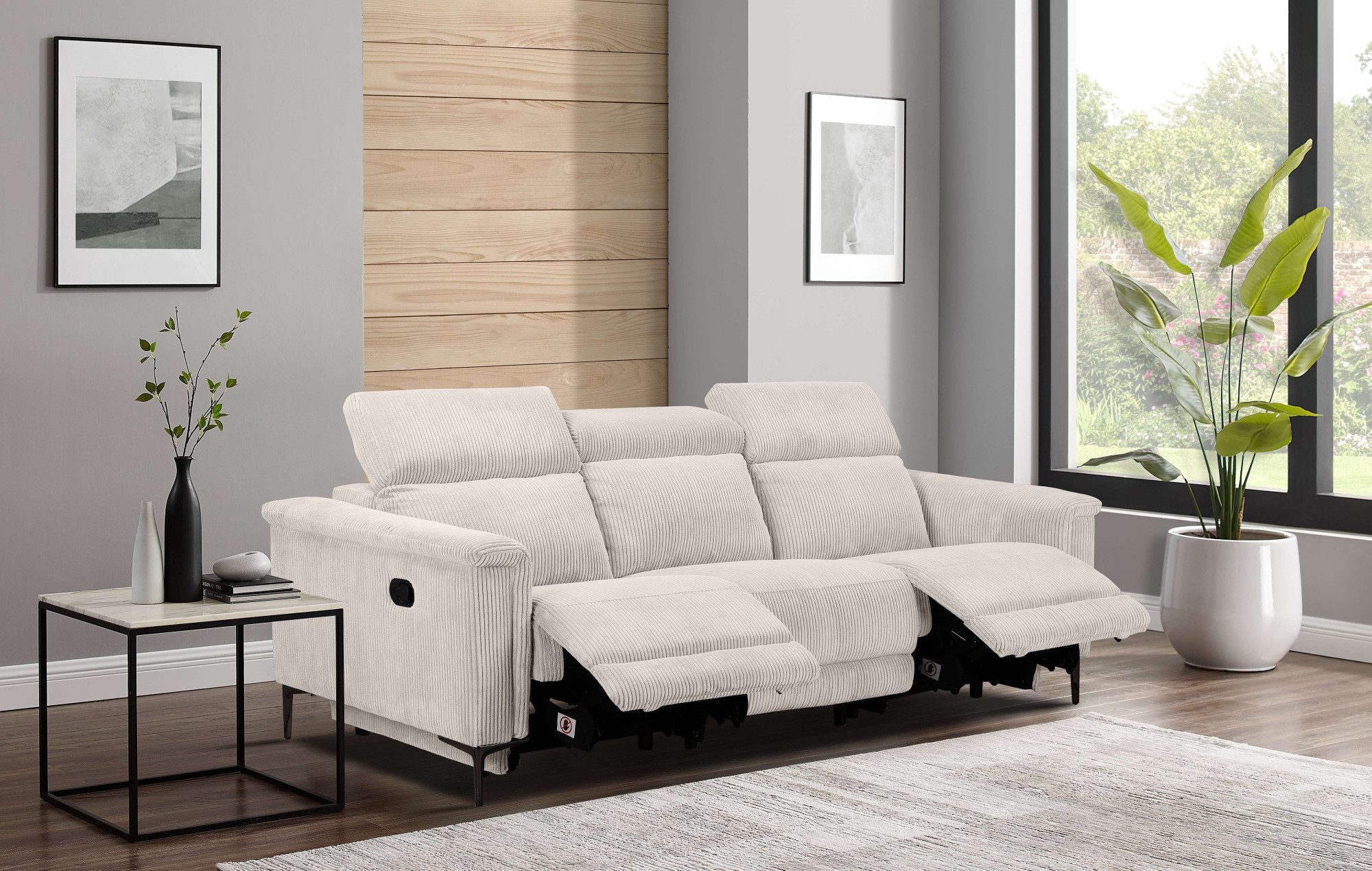 Places of Style 3-zitsbank Lund Cord, met handmatige of elektrische relaxfunctie in 2 zitplaatsen