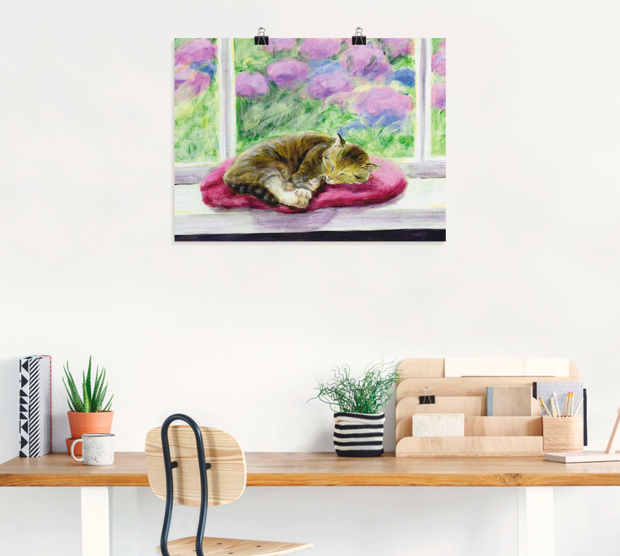 Artland Artprint Kat op vensterbank in tuin als poster, muursticker in verschillende maten