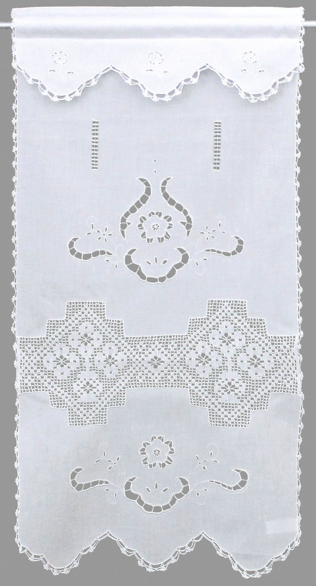 Hossner Panneaux Bondone Gehaakte kant - echt handwerk (1 stuk) halfhoge gordijnen maat 45 cm x 130 cm wit