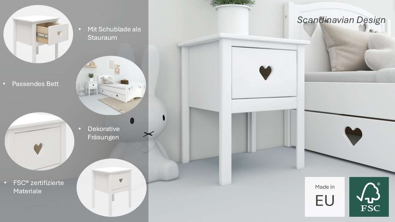 Lüttenhütt Nachtkastje Beeke Nako, nachttafel Nako, breedte 43 cm, met lade, gedeeltelijk massief, FSC® gecertificeerd