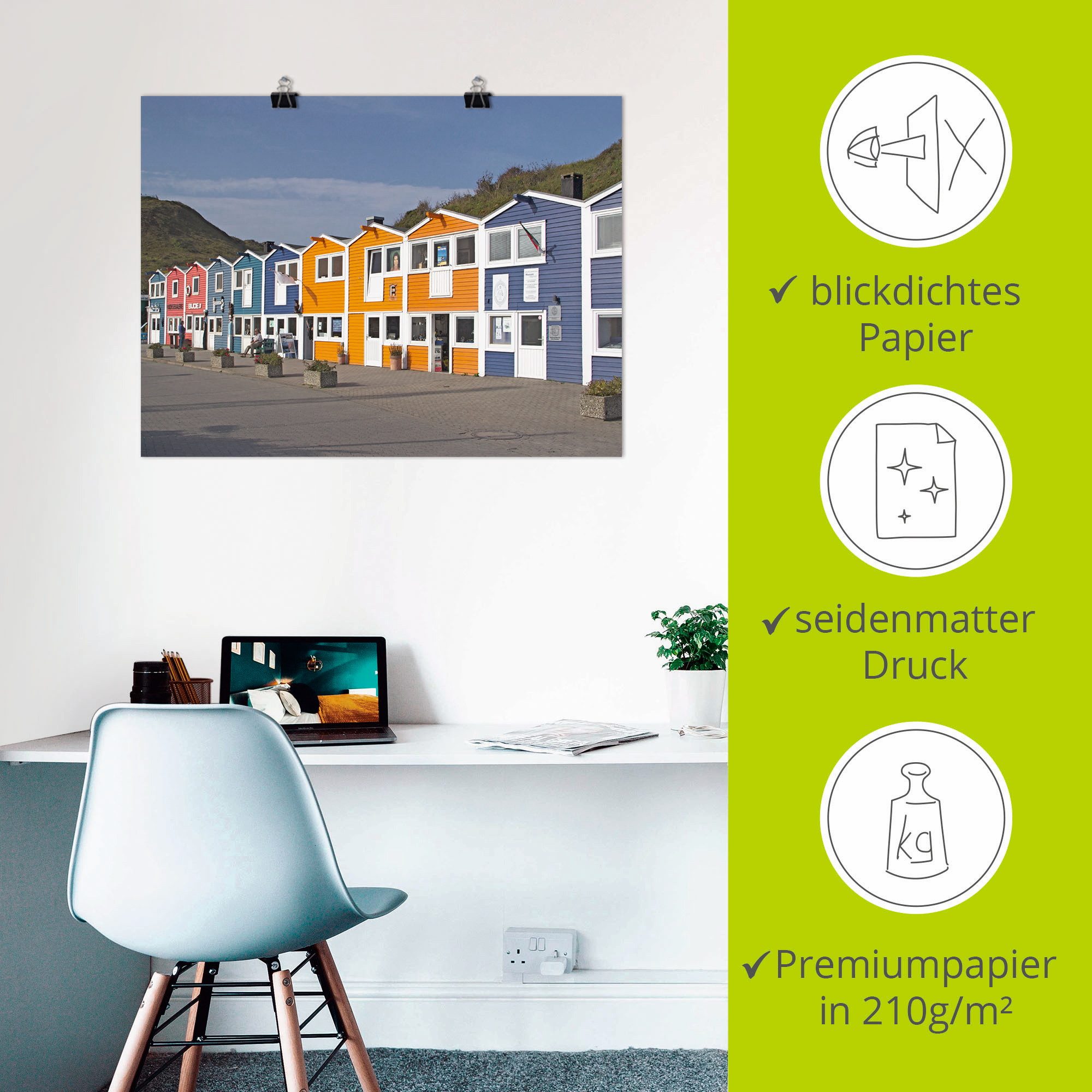 Artland Poster Veelkleurige kramen op Helgoland als artprint op linnen, muursticker of poster in verschillende maten