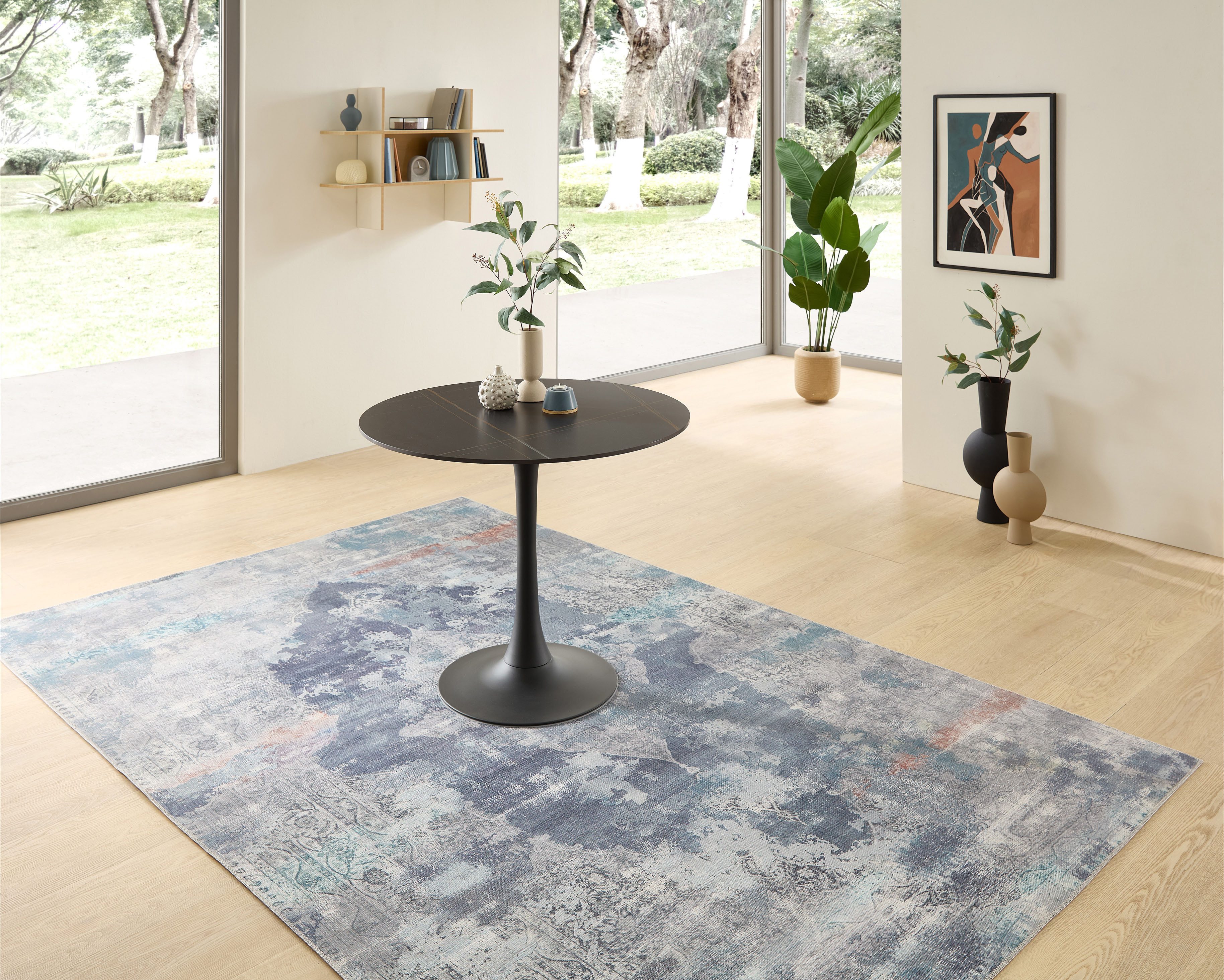 Stolkom Eettafel Josh ronde eettafel keramiek, gemarmerd, BxH 90x75 cm Keramische oppervlakte gemarmerd, keuze uit wit, grijs of zwart
