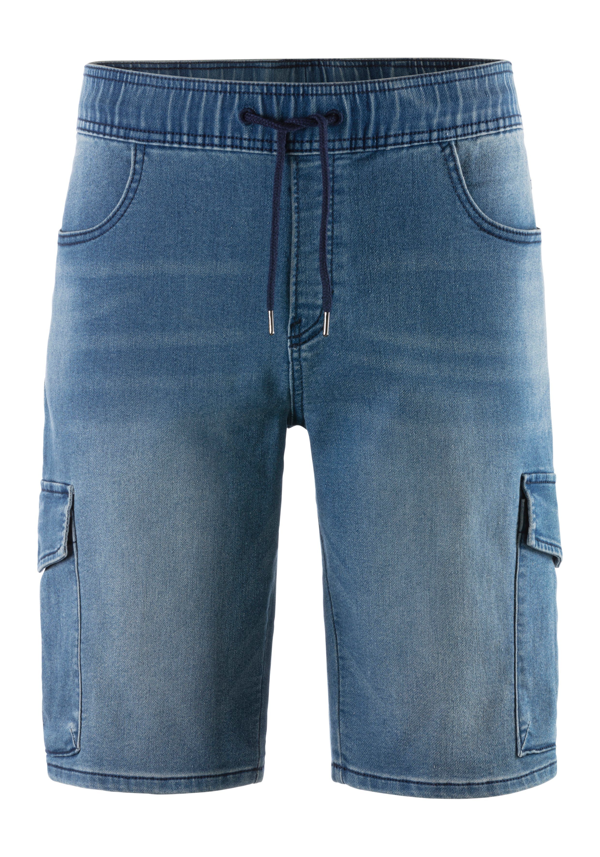 John Devin Joggingbroek met cargozakken, knielang, elastische slip-bermuda