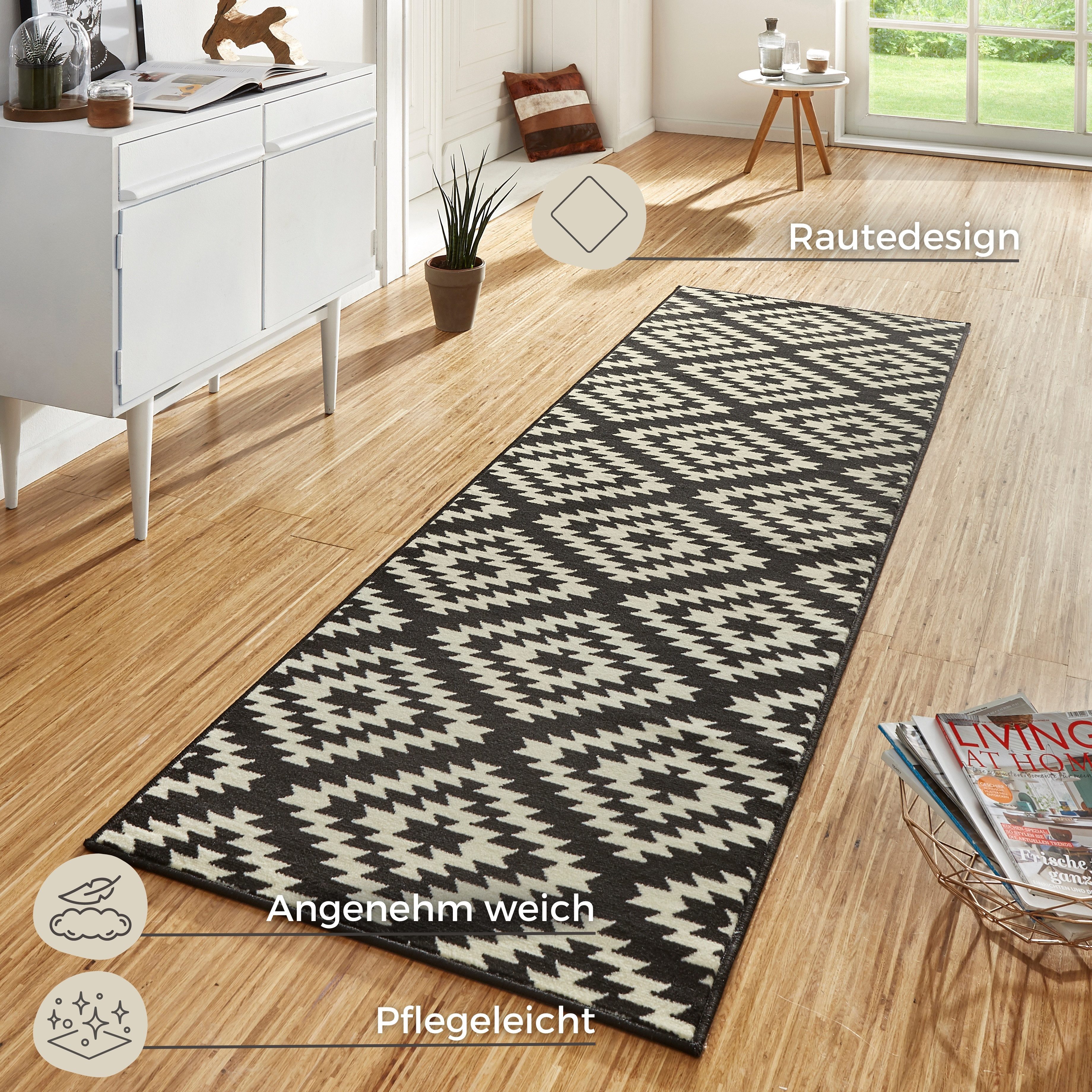 HANSE Home Loper Nordic Korte pool, ruit, vloerkleed, zacht, eetkamer, kinderkamer, hal, modern