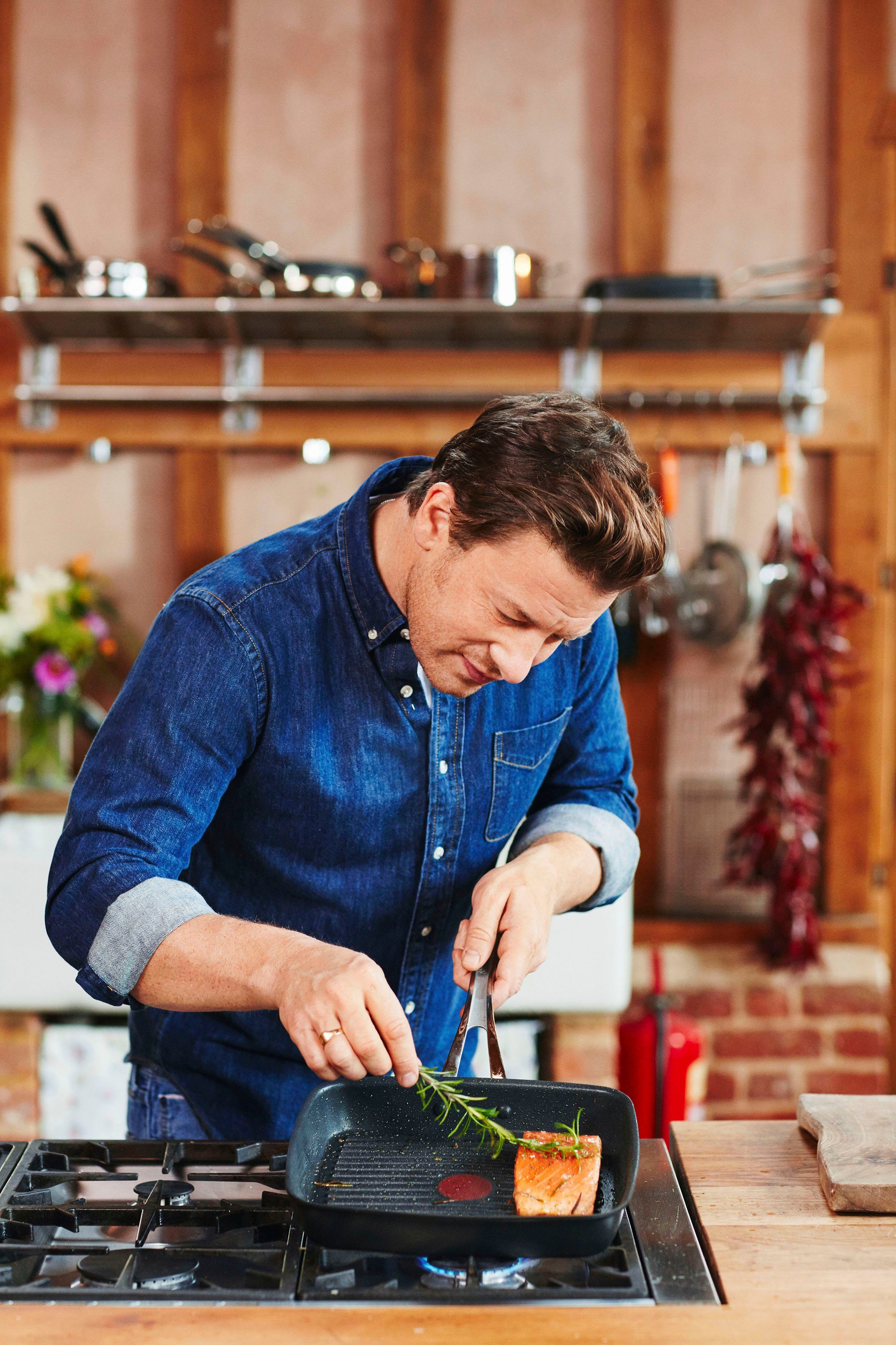 Tefal Grillpan Jamie Oliver Cooks Classic Thermo-signaal, voor alle kooksoorten incl. inductie, 23x27 cm (1-delig)