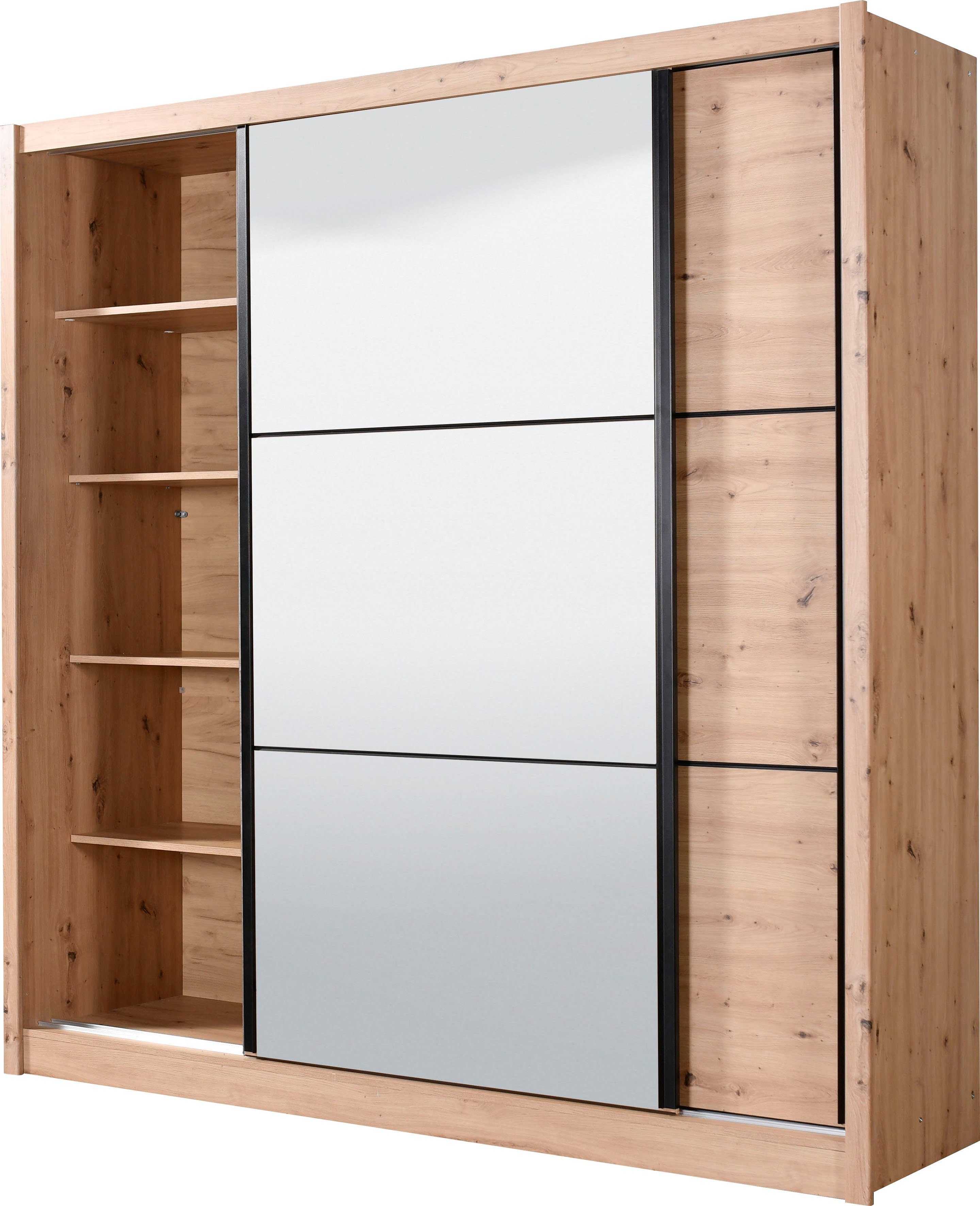 INOSIGN Zweefdeurkast Navara kledingkast met spiegel linnenkast garderobe met royale binnenuitrusting, fsc®-gecertificeerd, in 3 breedtes