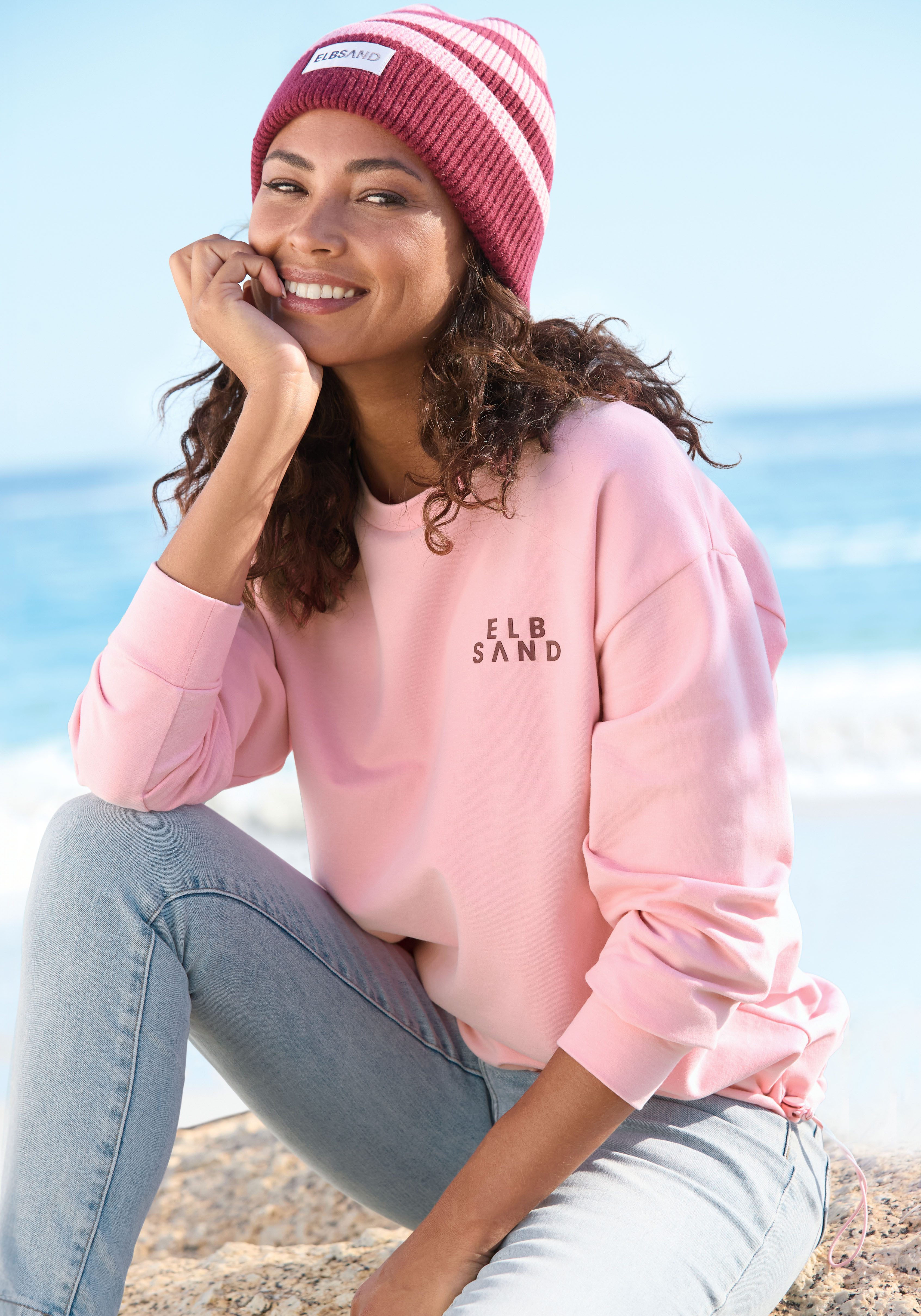 Elbsand Gebreide muts Beanie, wintermuts, muts, grof gebreid met omslag, viscose