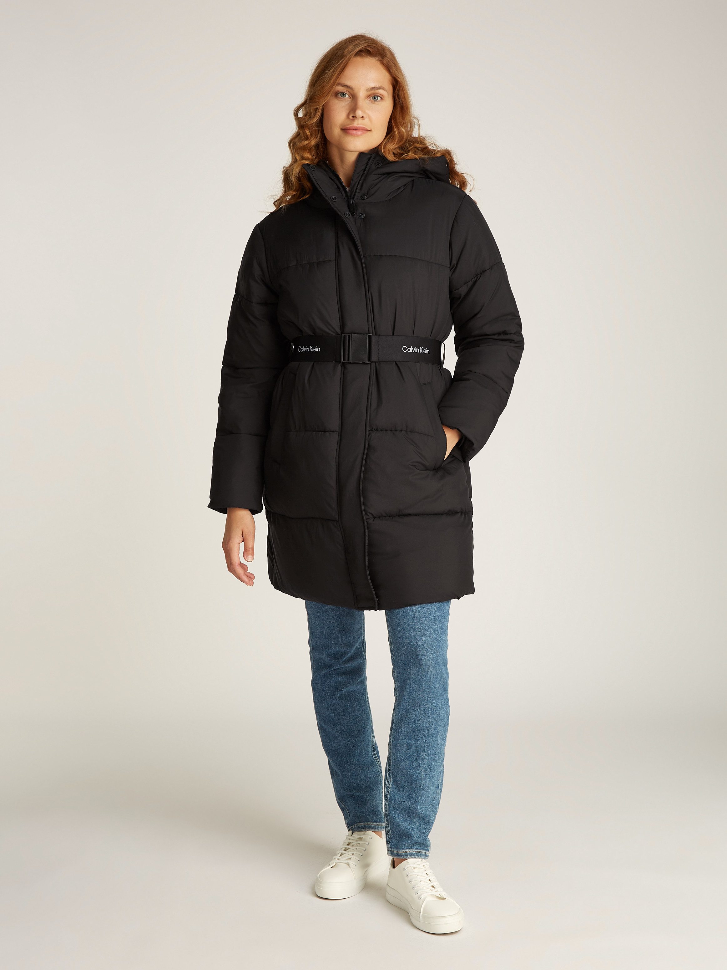 Calvin Klein Gewatteerde jas LOGO BELT LONG PUFFER