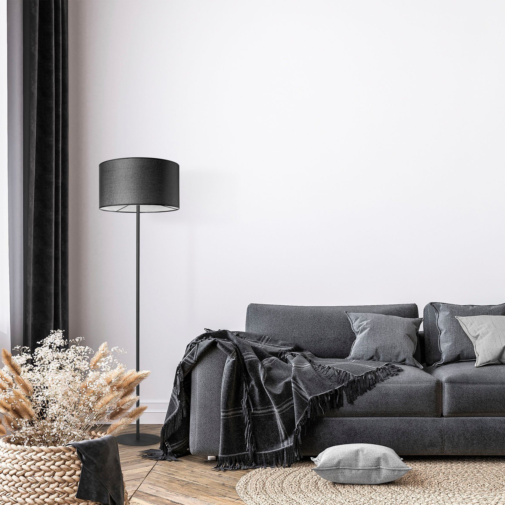 Paco Home Staande lamp LUCA CANVAS UNI COLOR Lampenkap stof woonkamer leeslamp kantoor E27 vloerlamp Scandi