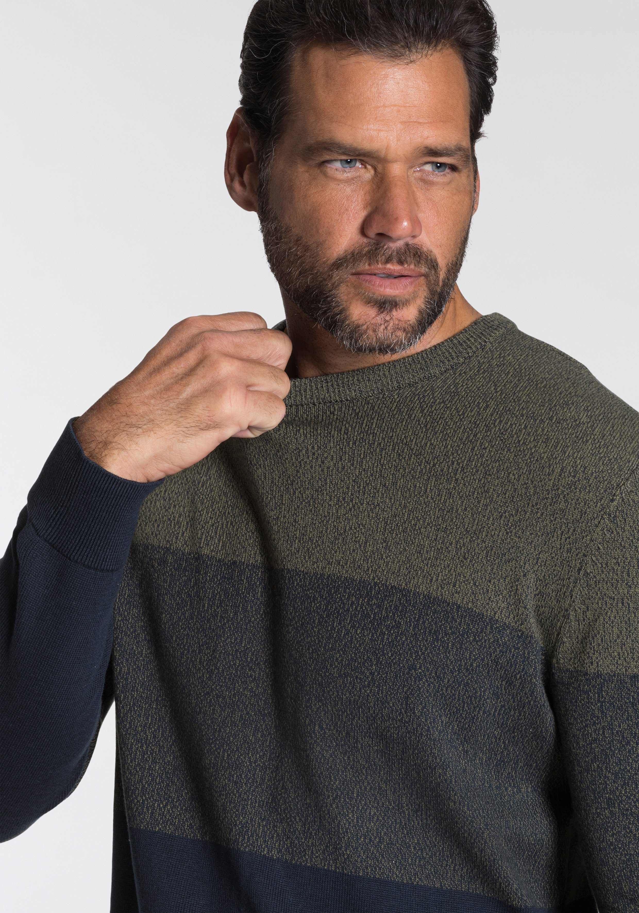 Man's World Trui met ronde hals Tot maat 5 XL met blokstrepen