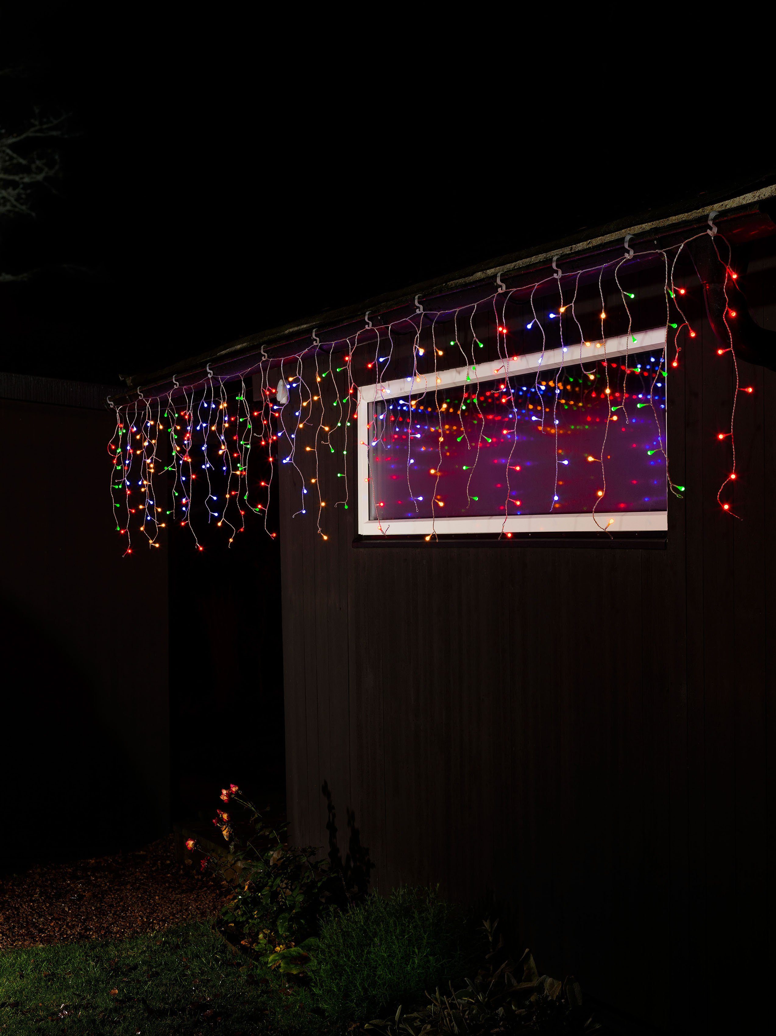 KONSTSMIDE Led-lichtgordijn Led ijsregen lichtgordijn, met kleurrijke Globes, 400 gekleurde dioden (1 stuk) kerstverlichting wit