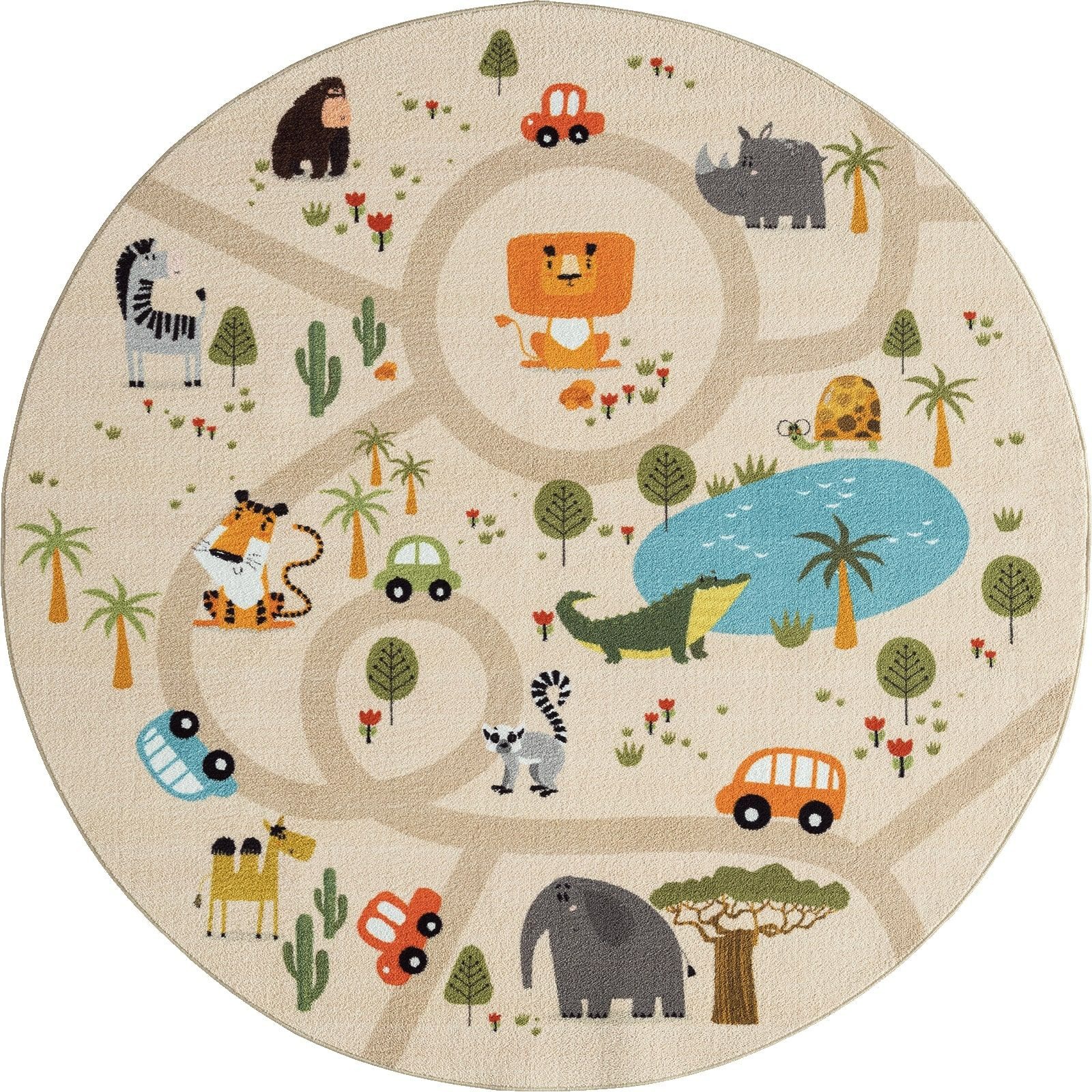 OTTO The carpet Vloerkleed Happy Life Life kinderkamer tapijt speelkleed onderhoudsvriendelijk moderne vloerkleden maat Ø 200 cm x 4 mm beige