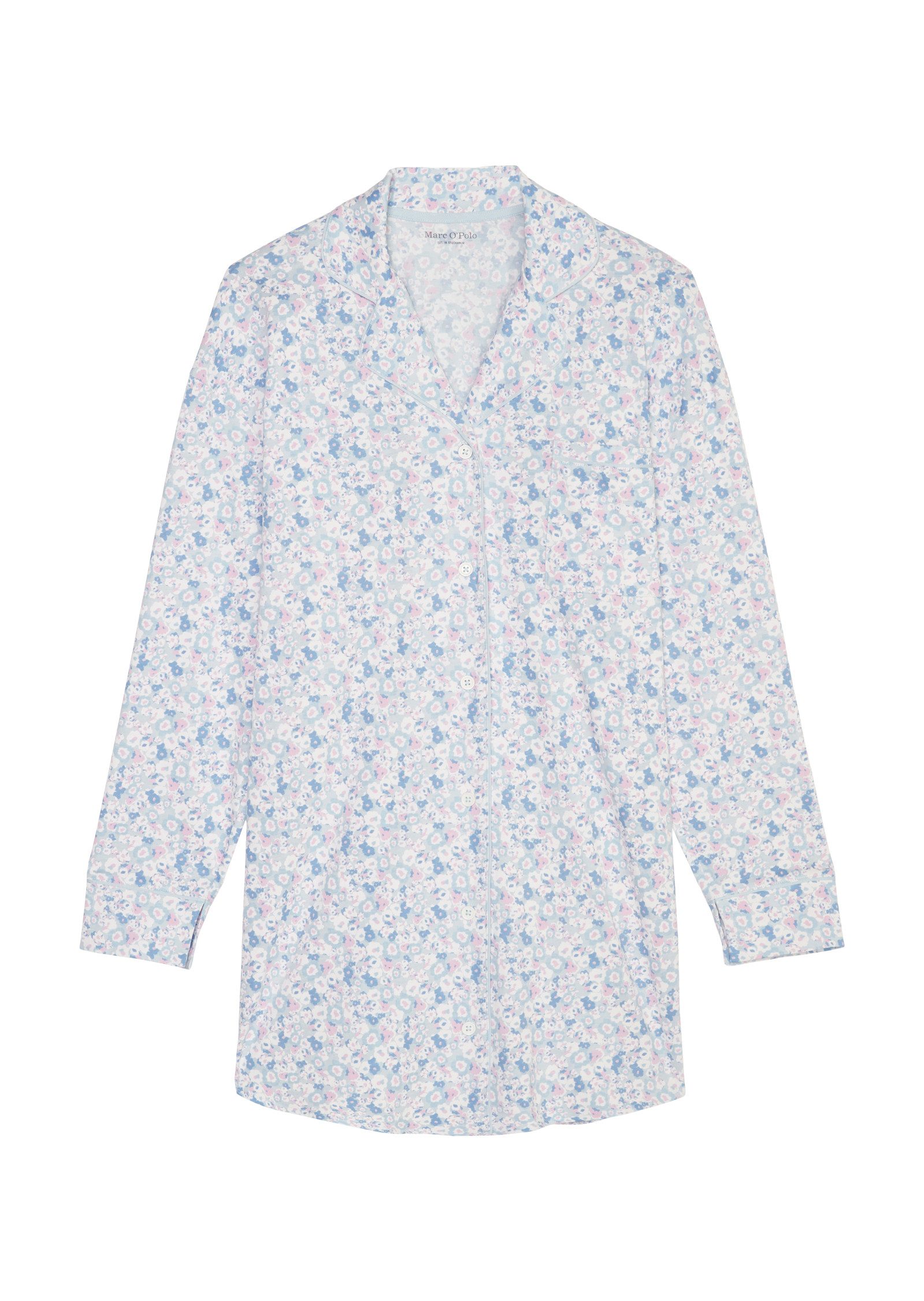 Marc O'Polo Nachthemd Mix & Match Cotton Met bowlingkraag, borstzak en modern allover print