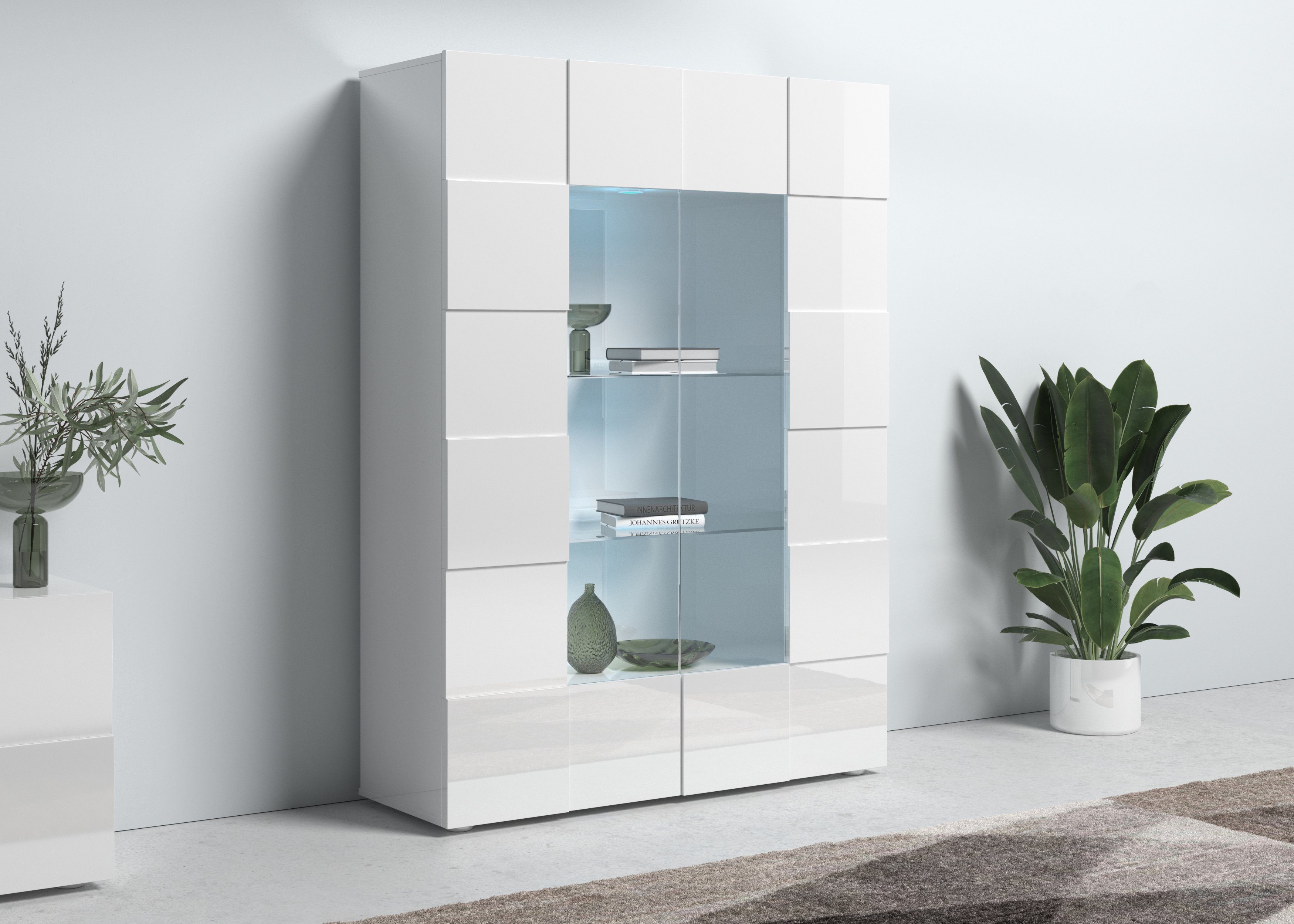 INOSIGN Vitrinekast Dama Hoogte 166 cm, Breedte 121 cm, Opberg vitrinekast met 2 deuren Staande vitrine - front in 3D-uiterlijk, veel opbergruimte, verschillende kleuren