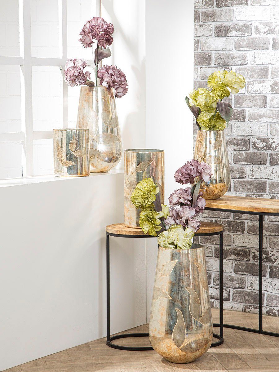 GILDE Tafelvaas Bosque, decoratieve vaas van glas, met bladmotief, hoogte ca. 46 cm (1 stuk)
