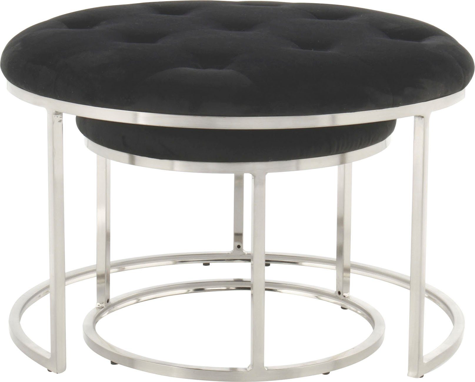 Kayoom Zithocker Kruk Myla 2-delige set, praktisch in elkaar schuifbaar in elkaar schuifbaar, rond, doorgestikt, met sierknopen (set, 2 stuks)