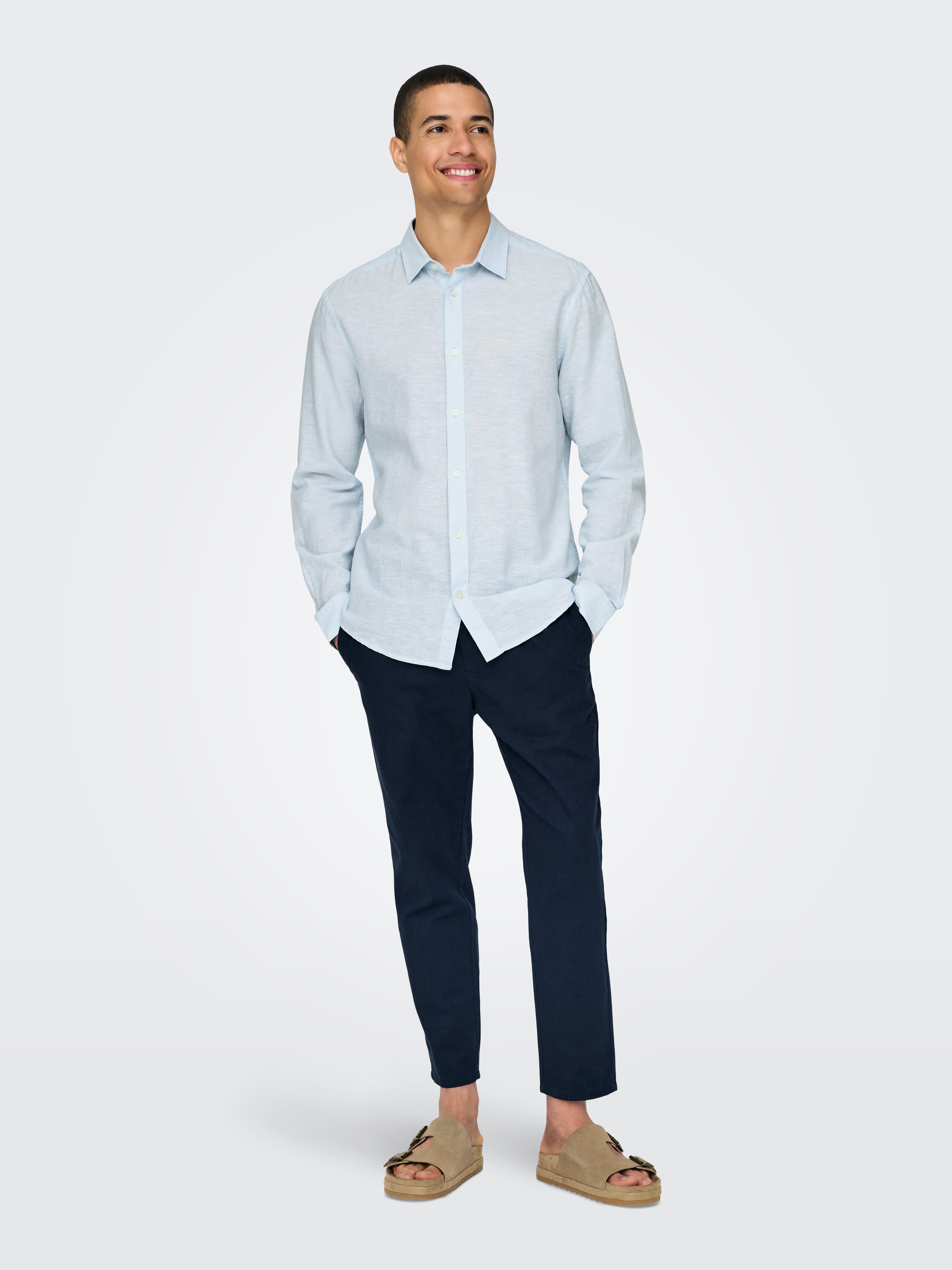 ONLY & SONS Overhemd met lange mouwen ONSCAIDEN LS SOLID LINEN SHIRT NOOS