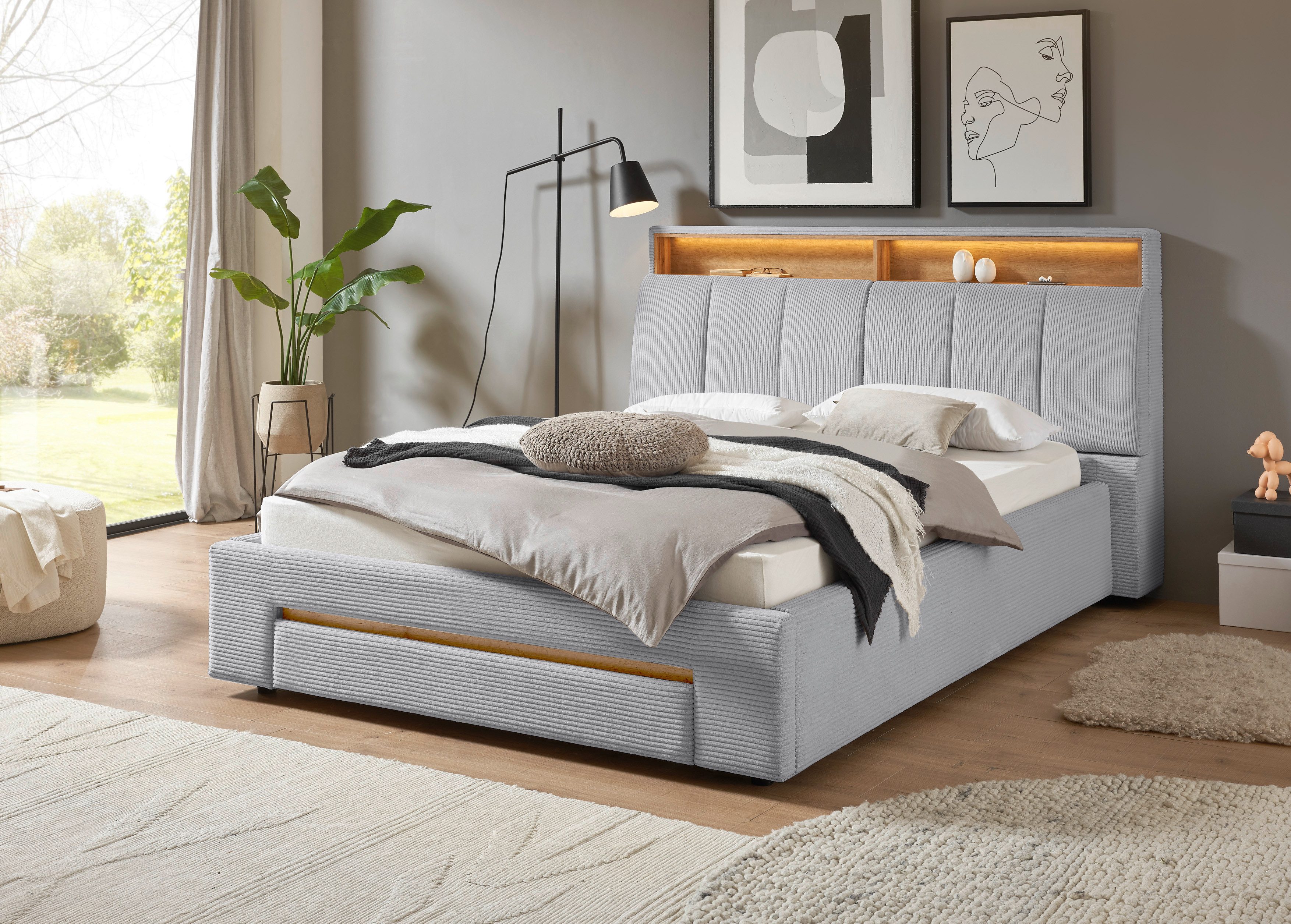 INOSIGN Gestoffeerd bed CiTY/GiRON,, gepolsterd opbergbed, met LED-verlichting Bedkisten met hondenbed of als opbergruimte, opklapbare hoofdeinden