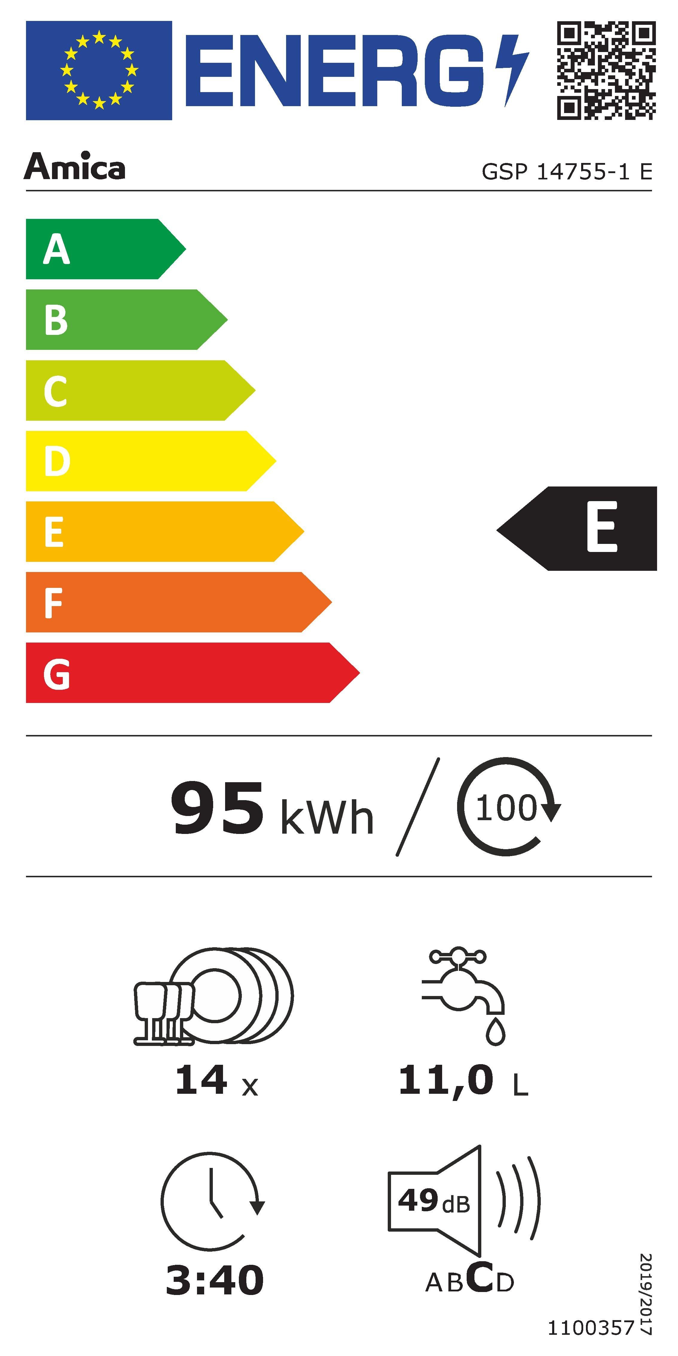 Amica Vaatwasser GSP 14755-1 E Energiebesparende ECO-stand