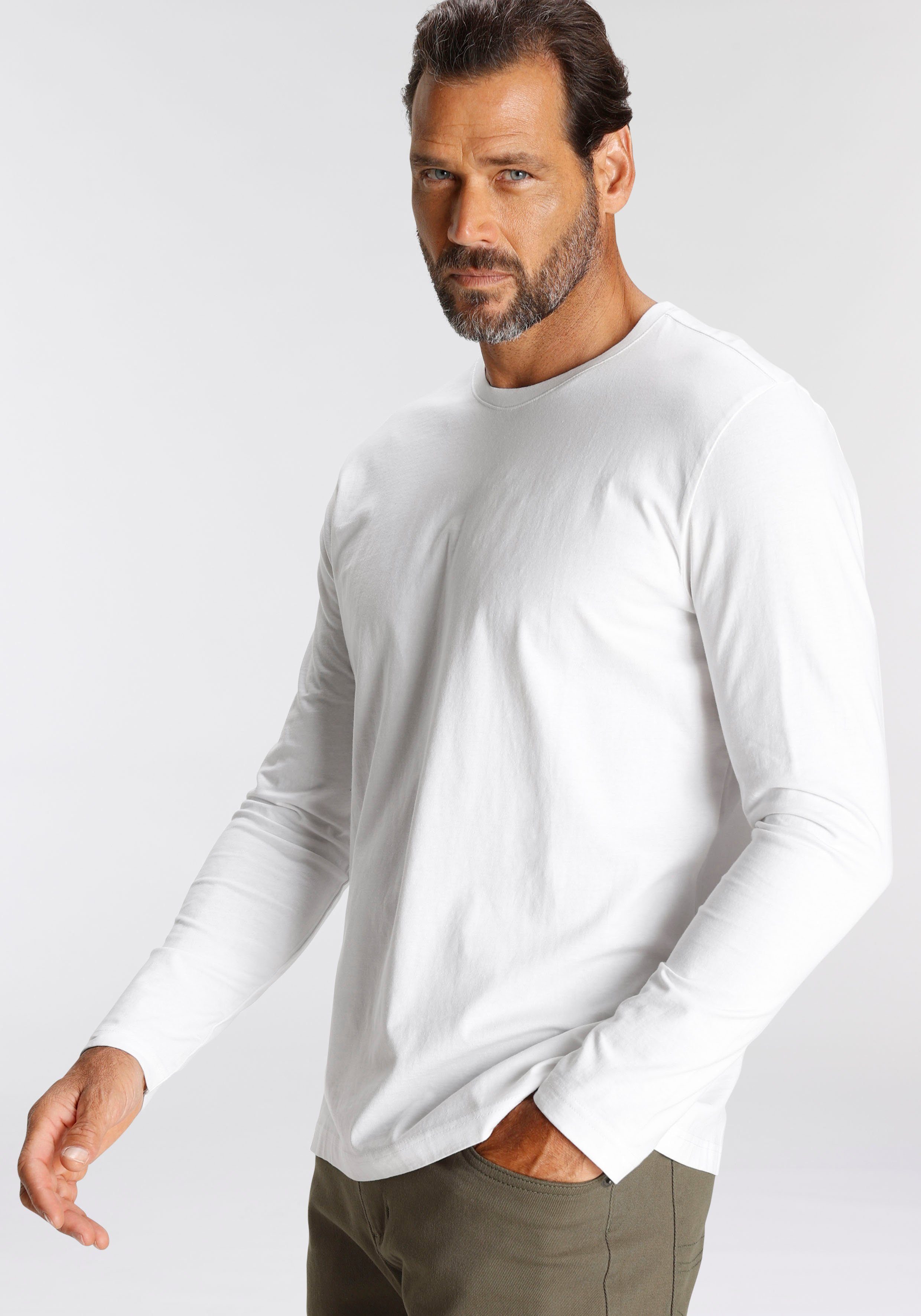 Man's World Shirt met lange mouwen Nieuwe kleur ! Lange mouwen effen van katoen in 3-pack (3-delig Set van 3)