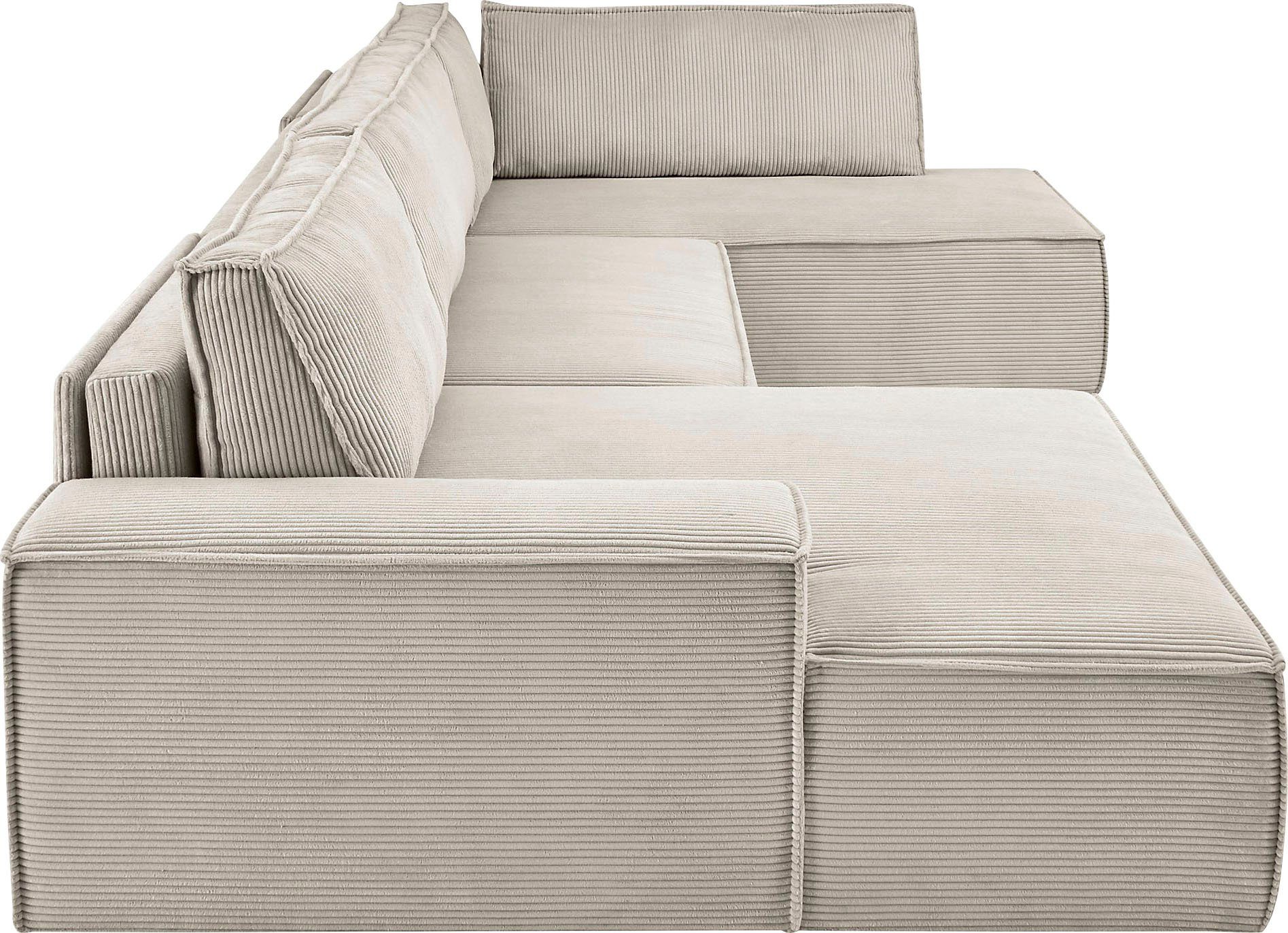 Home affaire Zithoek SHERWOOD 329 cm, U-vorm, slaapbank, Slaapfunctie met bedkist (194x139 cm), cord, vintage, fluweel