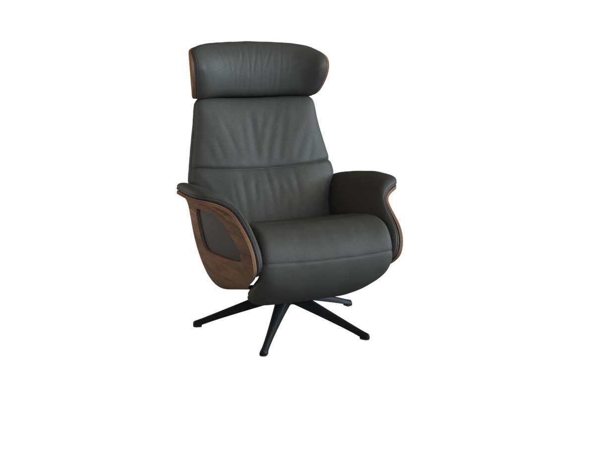 FLEXLUX Relaxfauteuil Clement praktische elektrische fauteuil Maat M, elektrische rug- en voetensteun, accu, armleuning Walnoot, zwarte poot