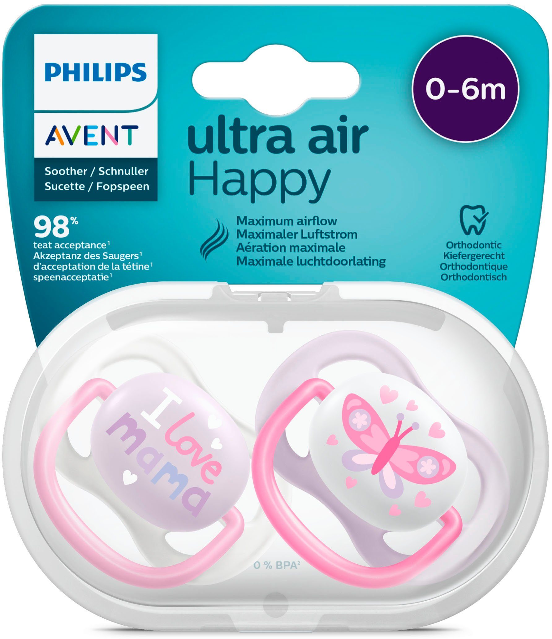 Philips AVENT Speen SCF080/02 Orthodontisch verantwoord, met transport- en sterilisatiehouder, 0 tot 6 maanden