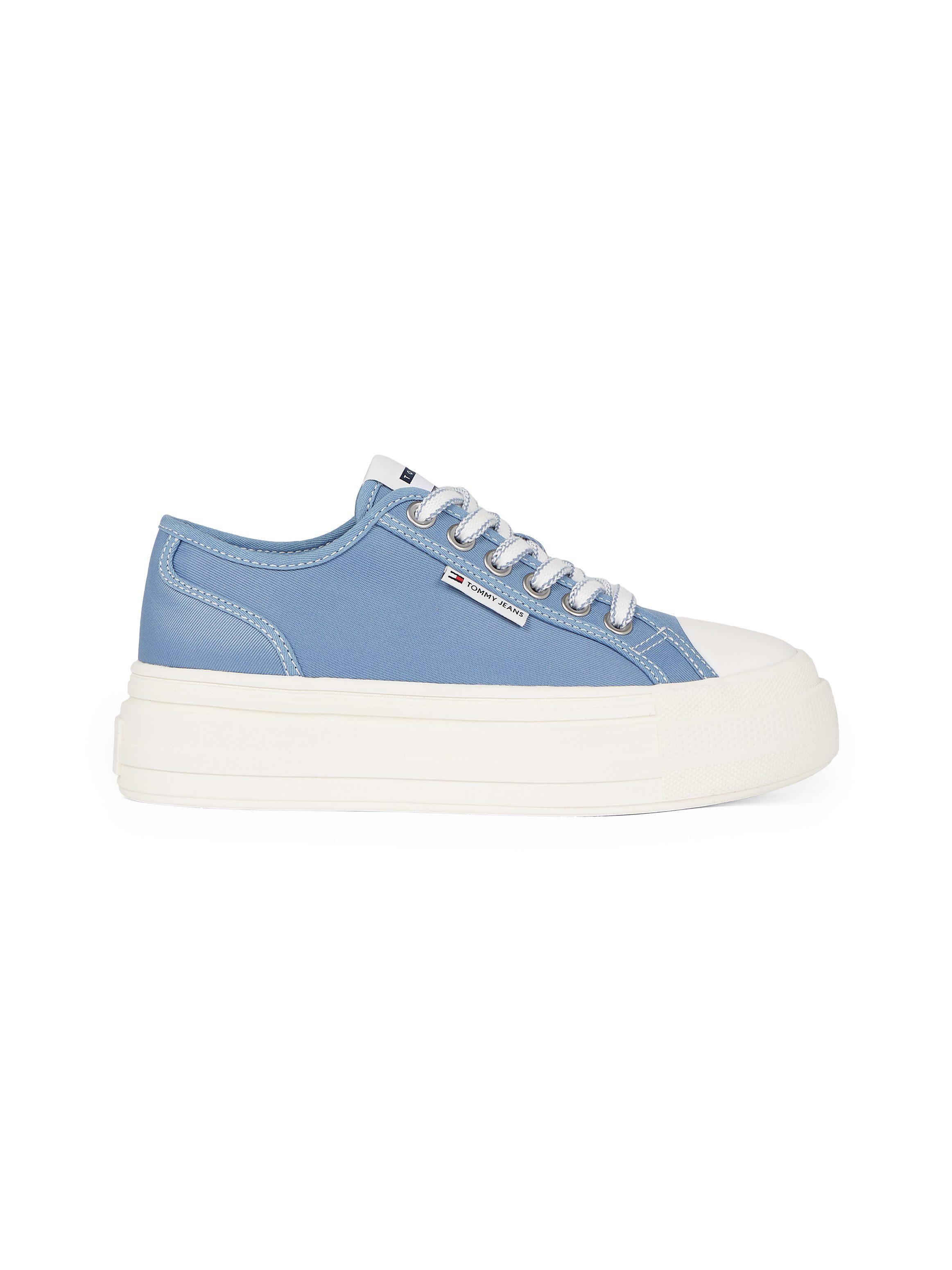 TOMMY JEANS Plateausneakers TJW FOXING FLATFORM SNEAKER LOW vrijetijdsschoen, lage schoen, veterschoen met trendy contraststiksels