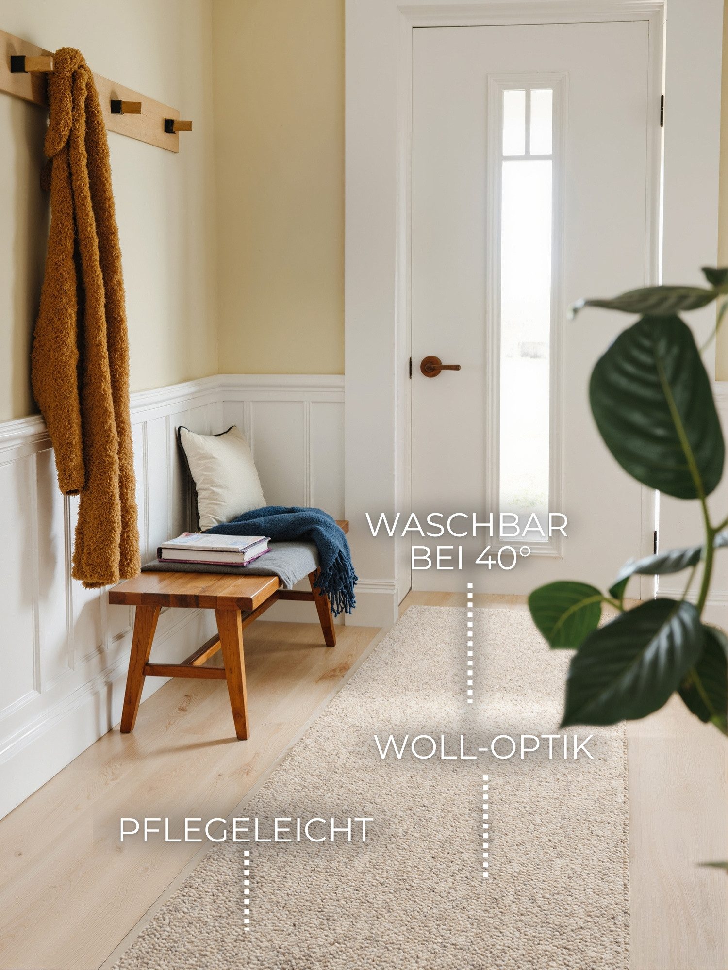 ELLE DECORATION Vloerkleed Rocco Loper, wasbaar, woonkamer, eetkamer, wol-look