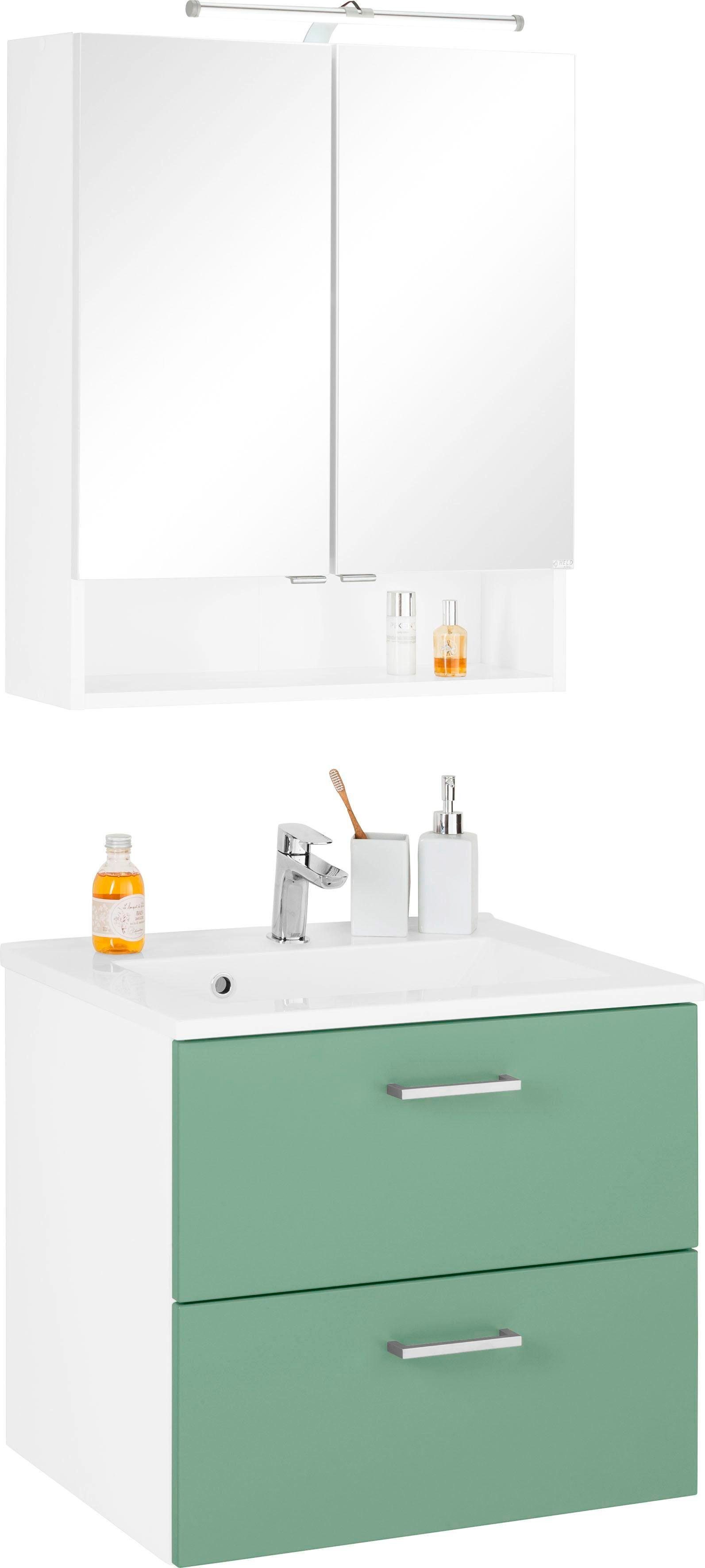 welltime Badkamerserie Ribera Spiegelkast breedte 60 cm, wastafelonderkast (2-delig) badmeubelsets wit