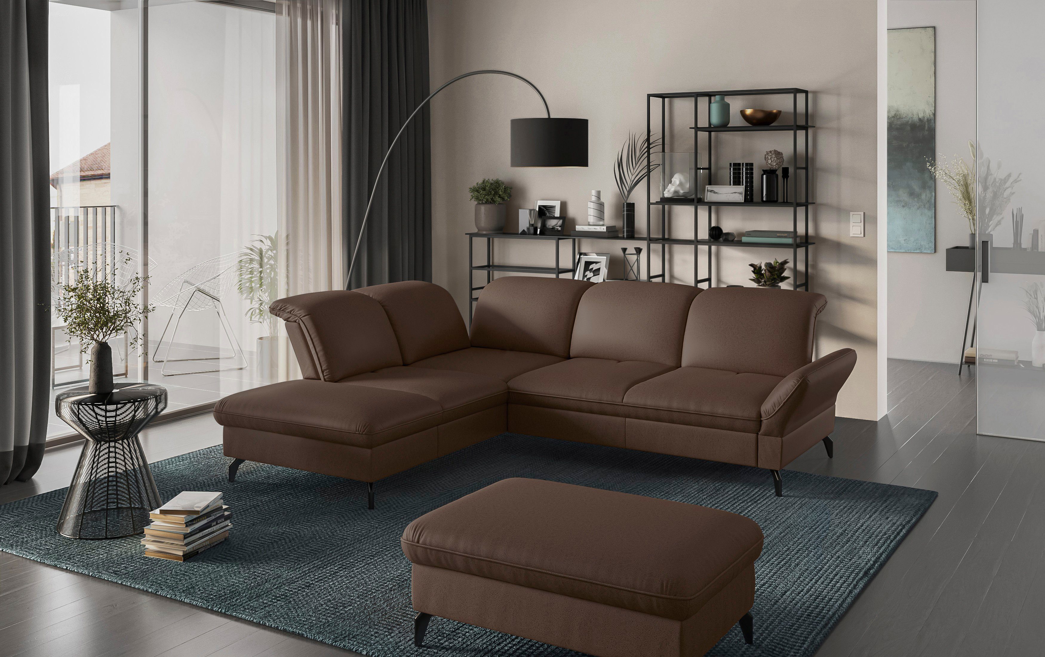 sit&more Hoekbank Leandro L-vorm Naar keuze met bed, hoofdbord en armleuningfunctie, en bergruimte