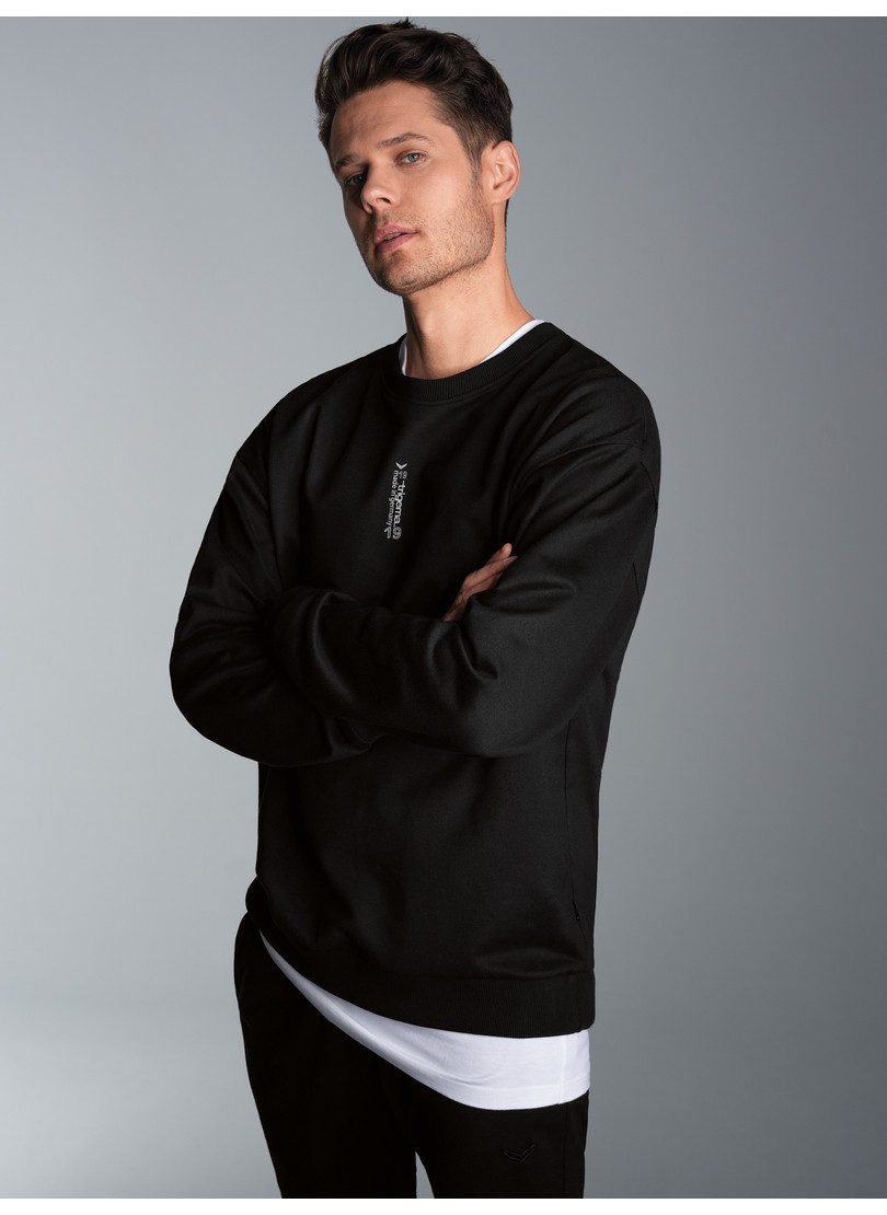Trigema Sweatshirt TRIGEMA sweatshirt met modieuze prints heren sweaters maat XXL zwart