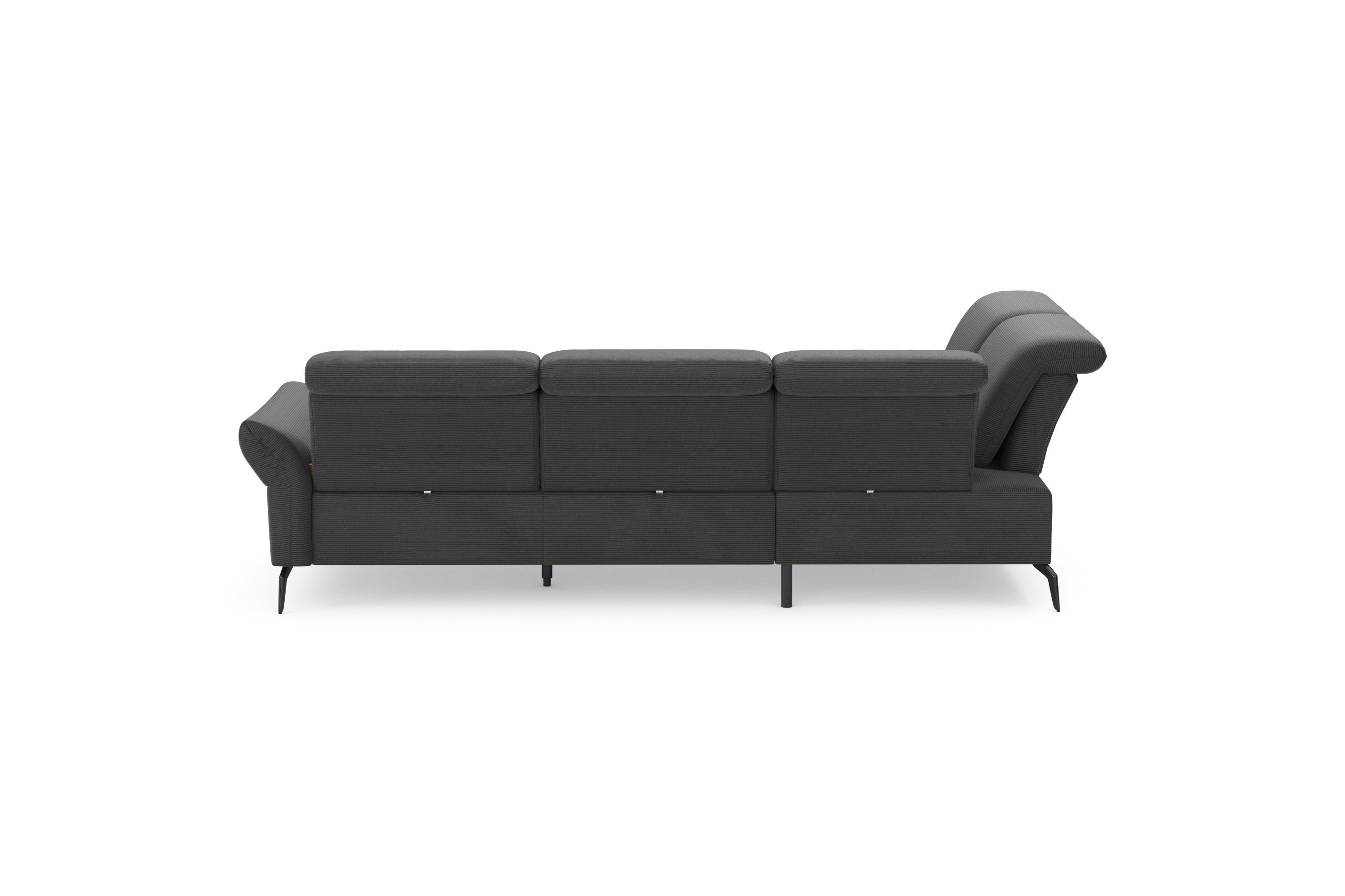INOSIGN Hoekbank Coco L-vorm Verstelbare zitdiepte, armleuning en hoofdeind, cordbekleding, poothoogte 15 cm