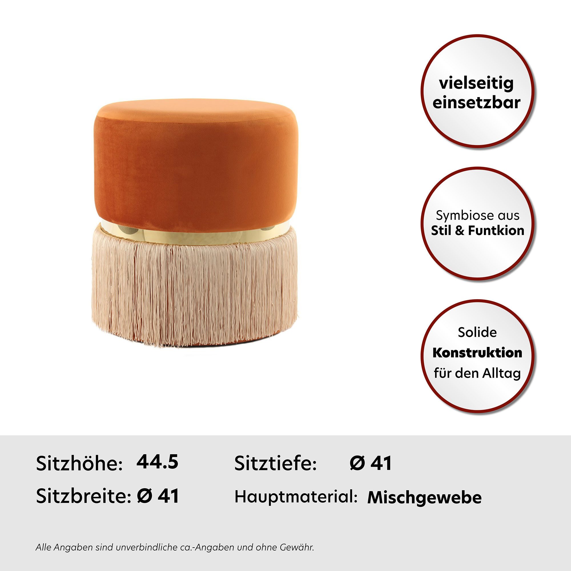 Kayoom Zithocker Kruk Rebecca 825, zitpouf in ronde vorm, met fluweelbekleding onderhoudsvriendelijk, modern, veelzijdig inzetbaar, zitting gewatteerd (1 stuk)