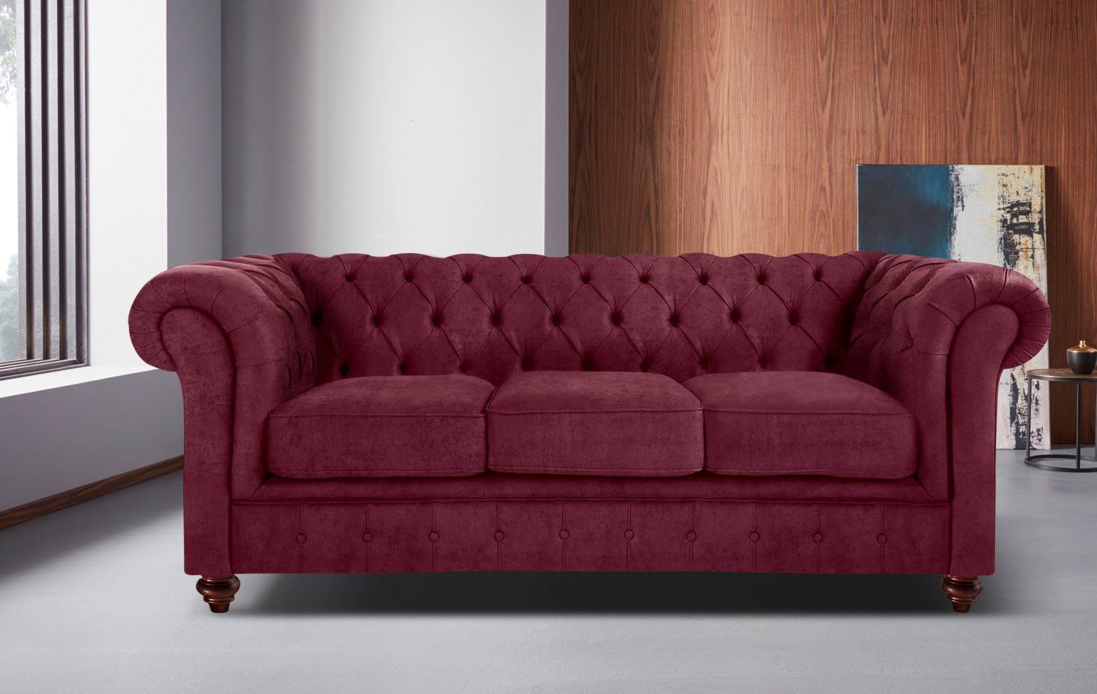 Home affaire Chesterfield-bank Chesterfield 3-zits B/D/H: 198/89/74 cm met hoogwaardige knoopdetails, ook in leer