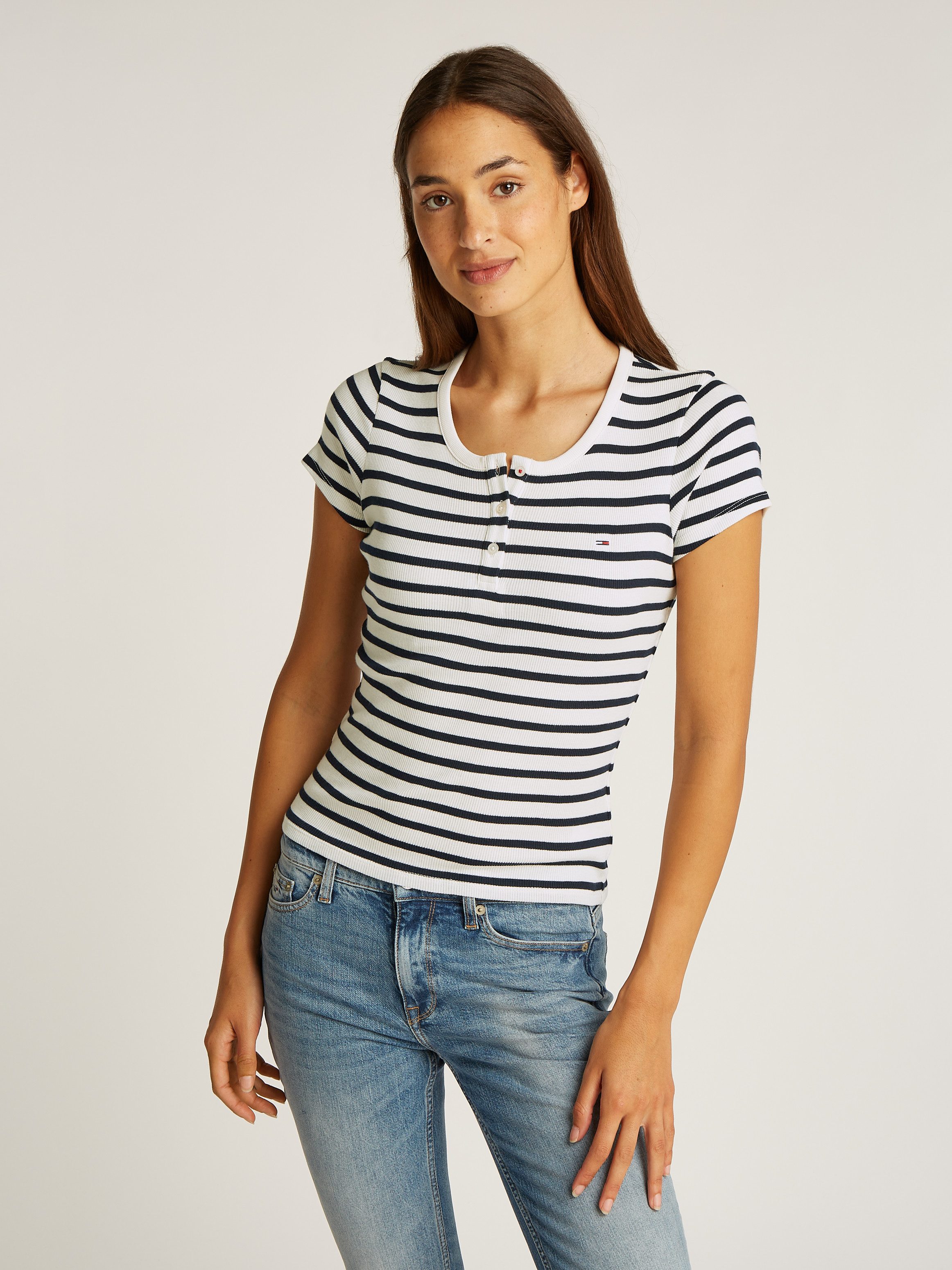 TOMMY JEANS T-shirt TJW SLIM BUTTON RIB C-NECK SS
